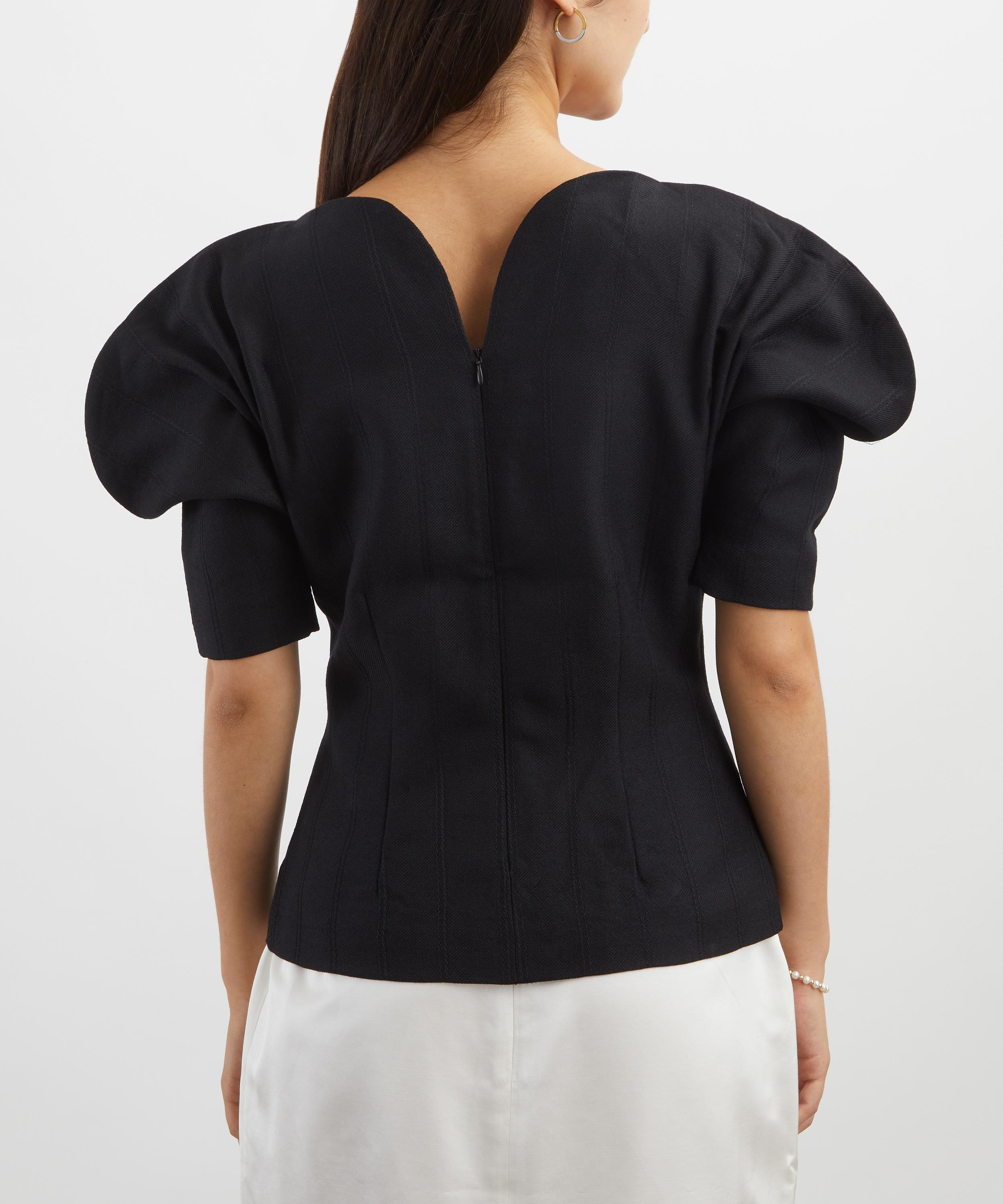 Janet Black Crepe Puff-Sleeve Top - 4