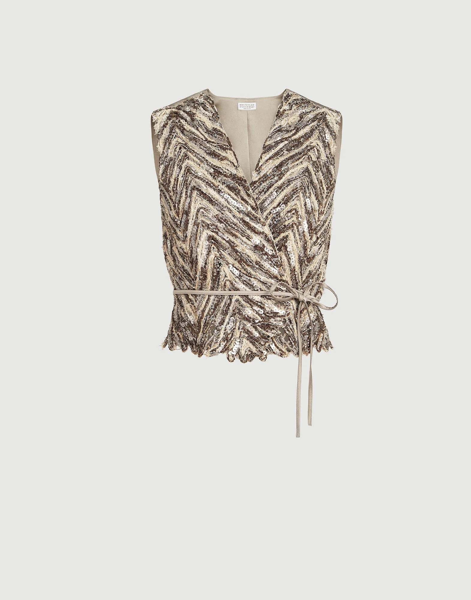 Dazzling chevron embroidery vest in paper yarn, linen and silk - 1