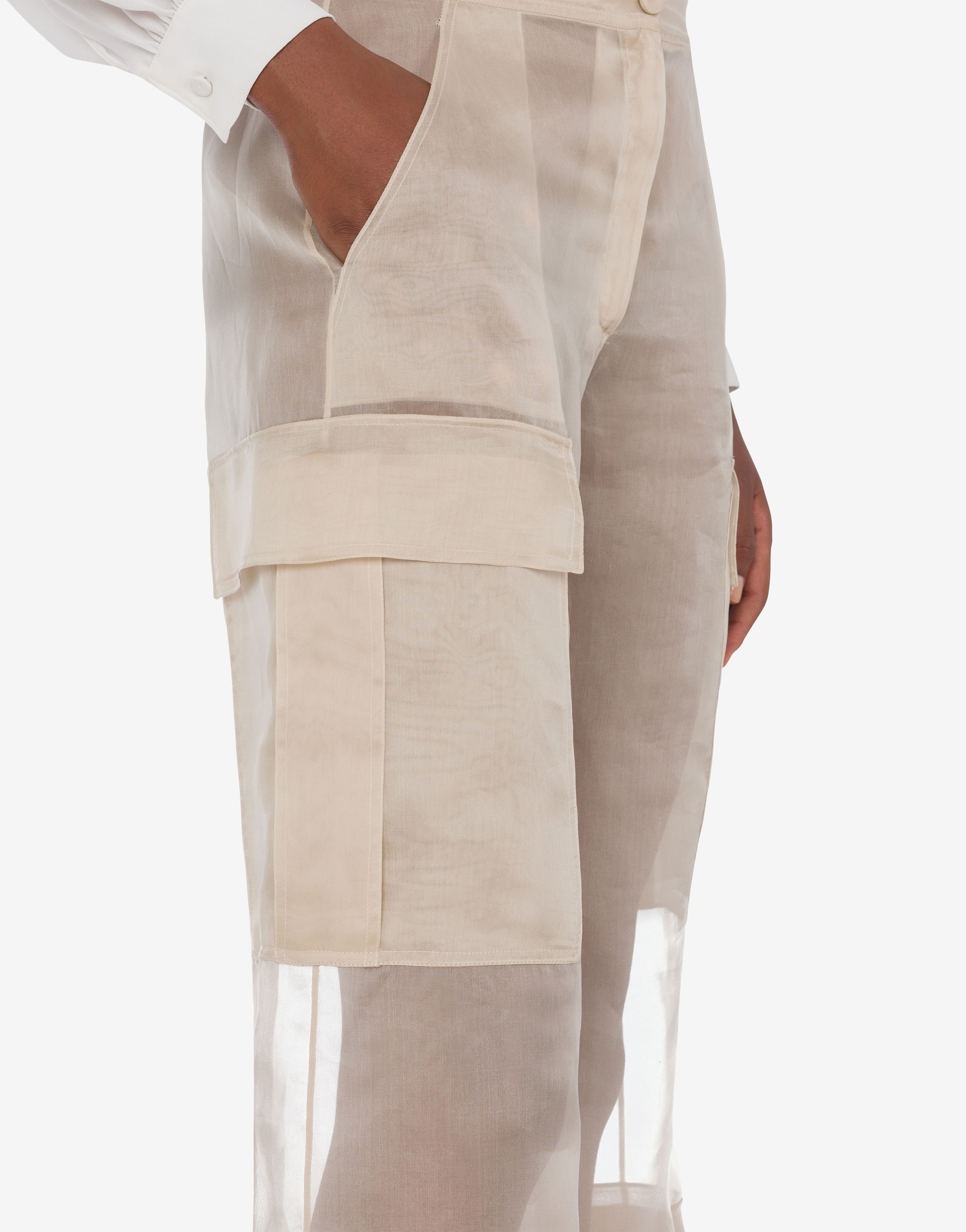 SILK ORGANZA PALAZZO TROUSERS - 4