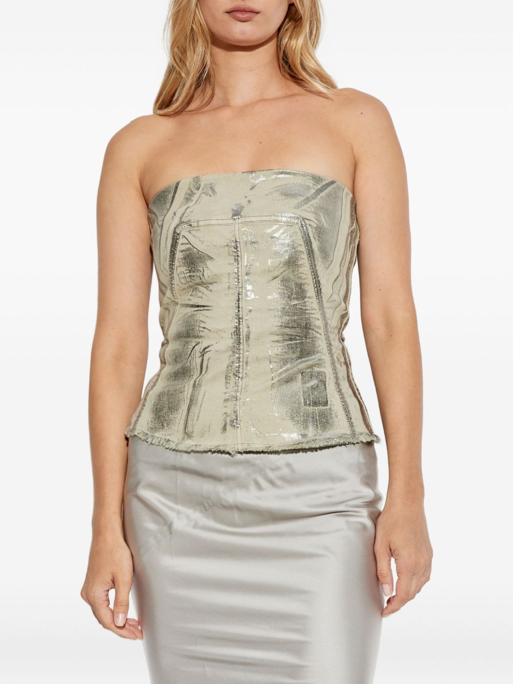 metallic-effect frayed-edge top - 3
