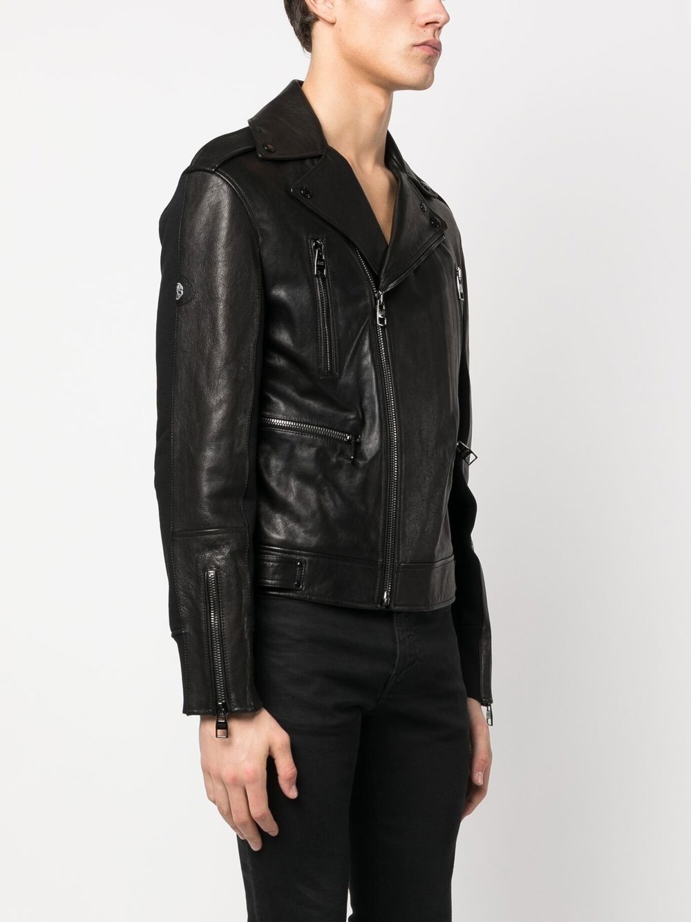 leather-trim biker jacket - 3