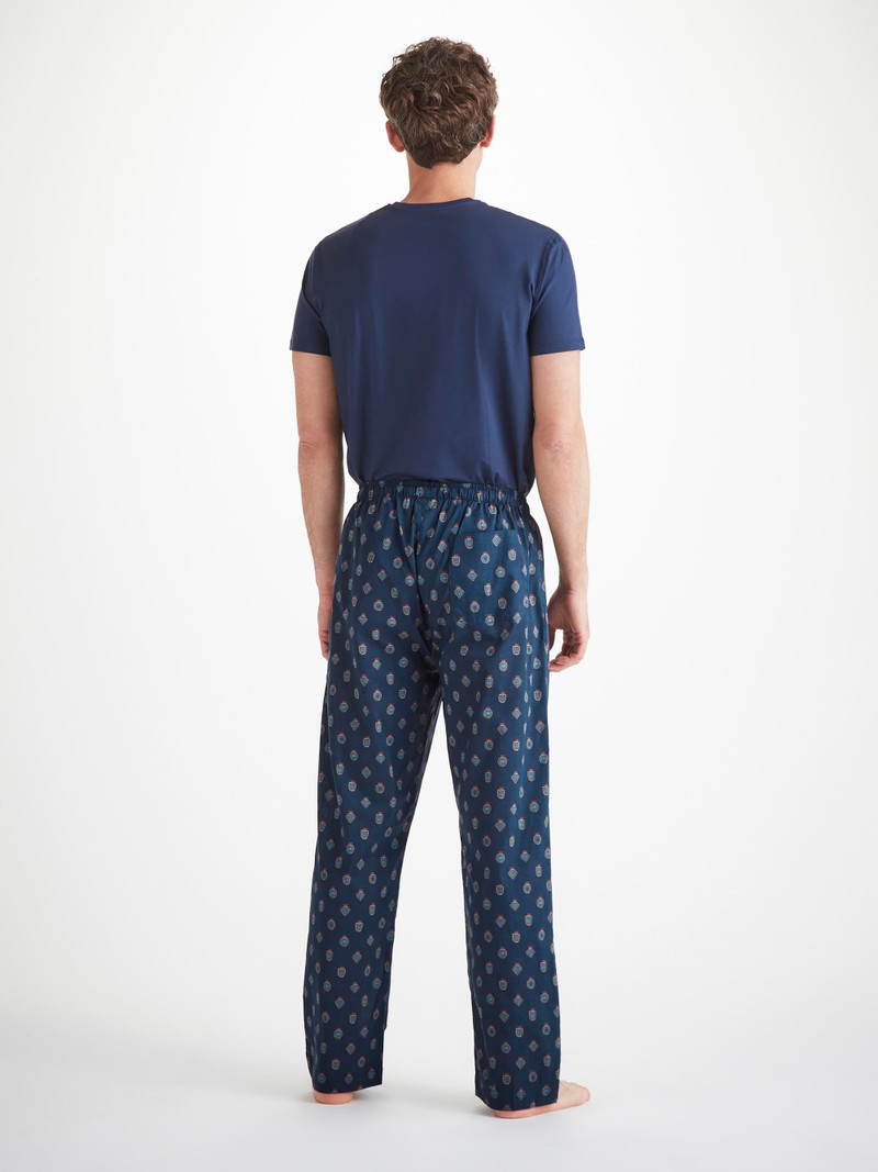 Men's Lounge Pants Cotton Batiste Navy Badge Print 4