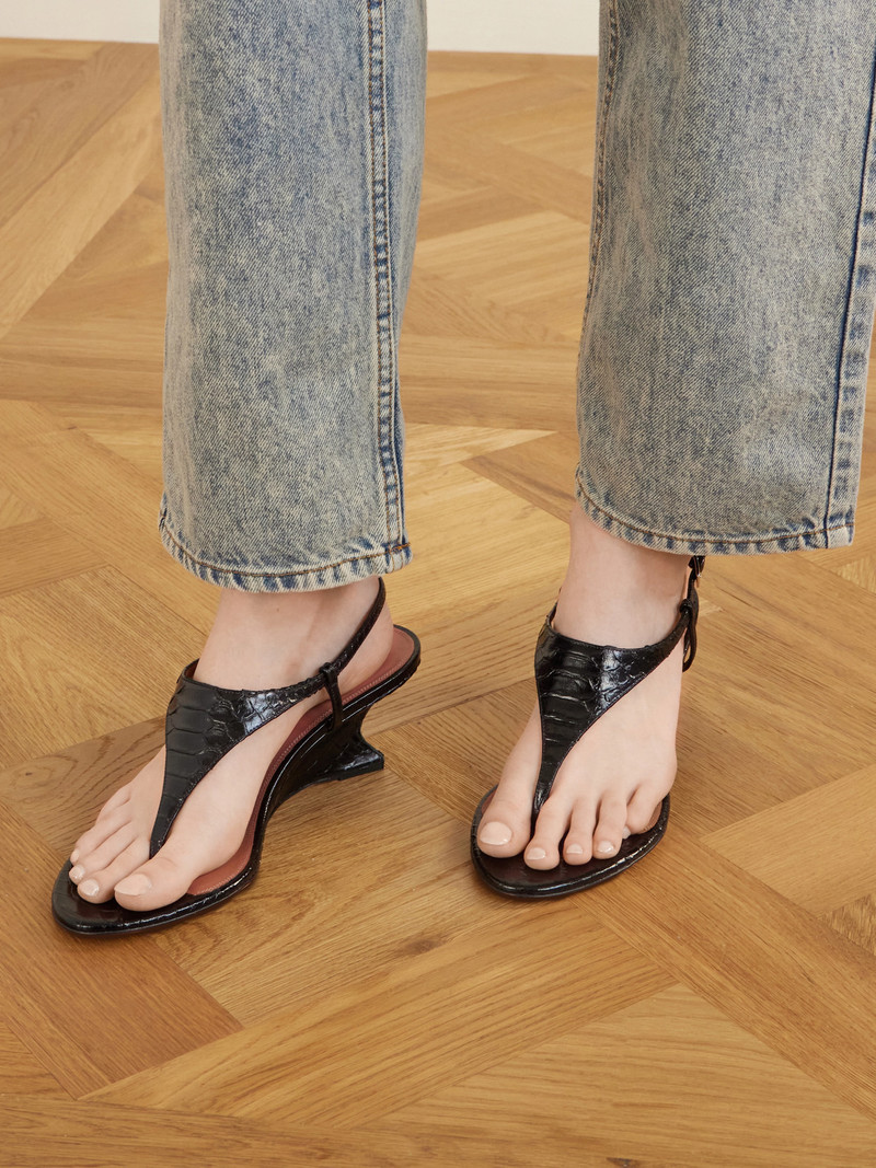 PARIS TEXAS Nina Snake-effect Leather Thong Sandals outlook