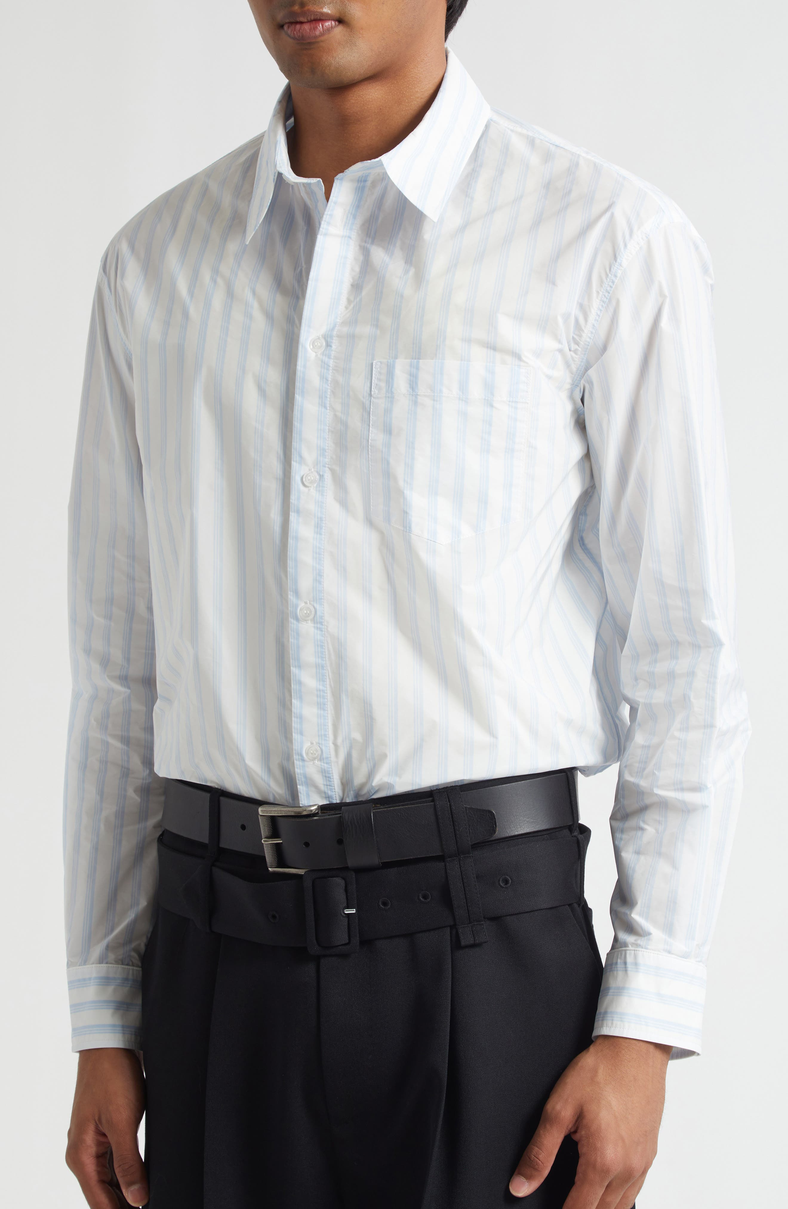 Simone Rocha Easy Stripe Button-Up Shirt in White/Blue at Nordstrom - 4