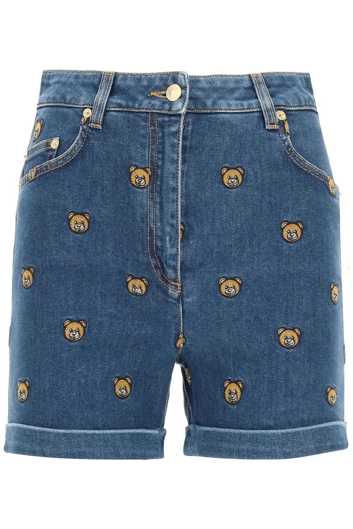 DENIM SHORTS WITH EMBROIDERED TEDDY BEAR - 1