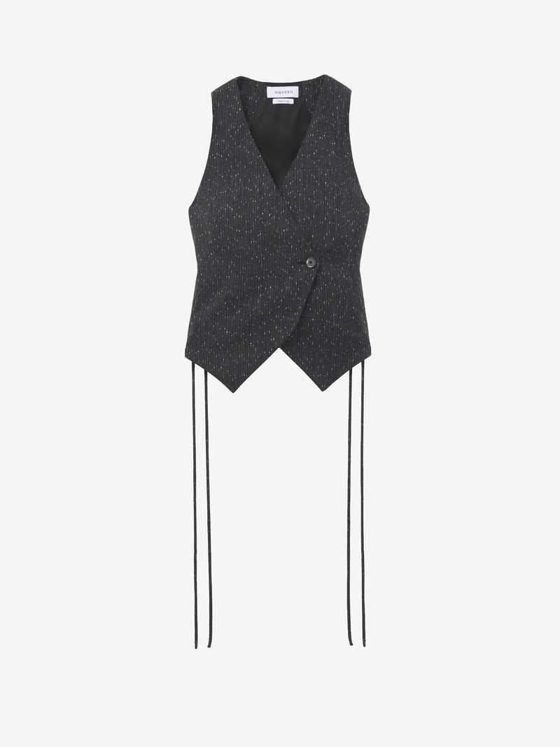 Alexander McQueen Flecked Pinstripe Corset Laced Waistcoat outlook