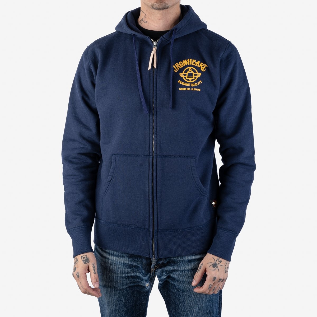 IHSW-58-NAV Printed 14oz Ultra Heavyweight Loopwheel Cotton Zippered Hoodie - Navy - 2