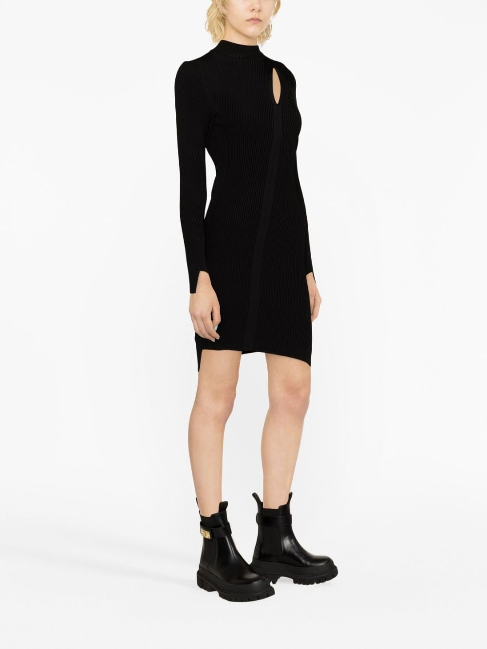ribbed-knit slashed minidress - 3