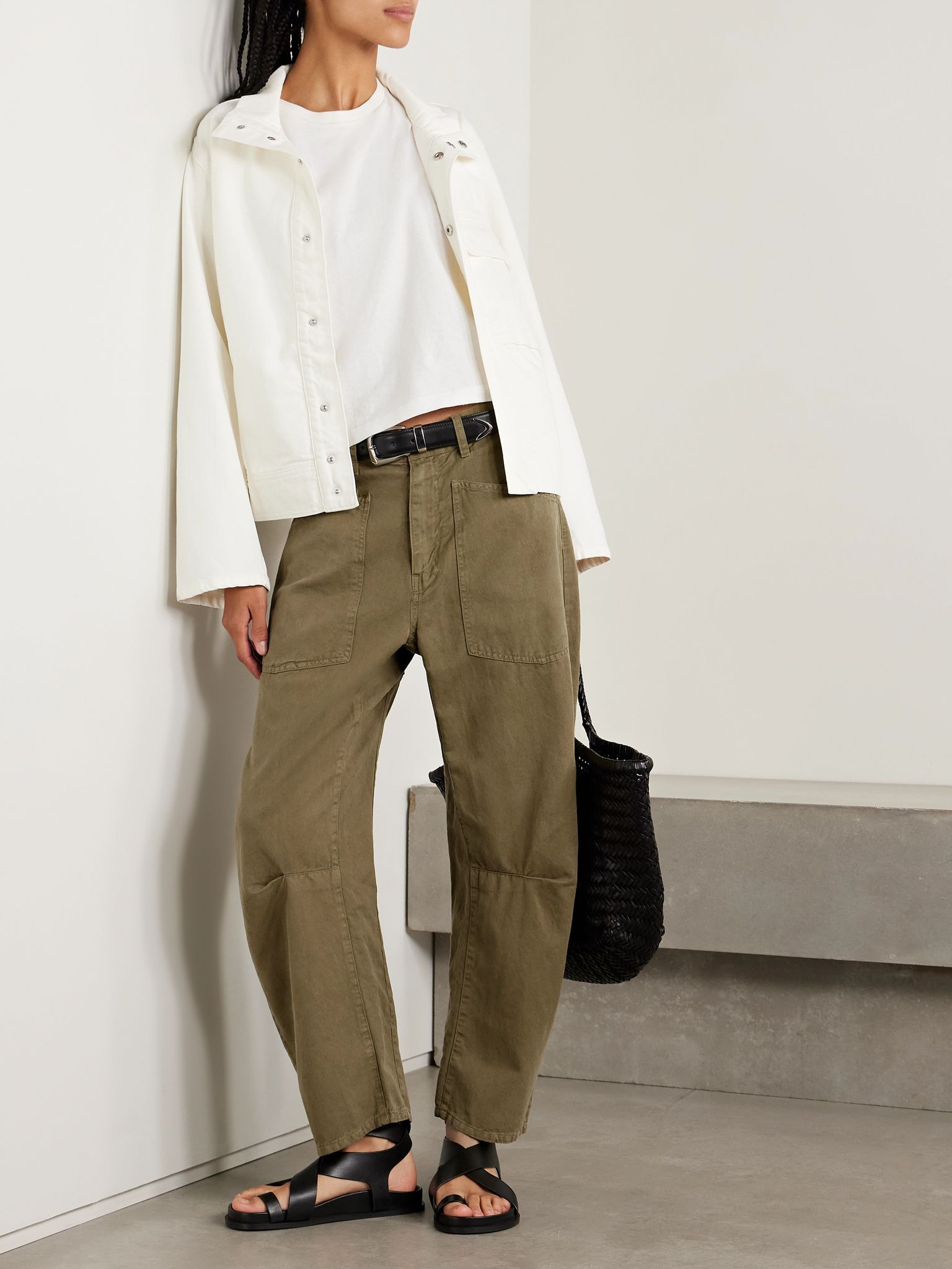 Shon cotton and linen-blend twill tapered pants Army green - 2