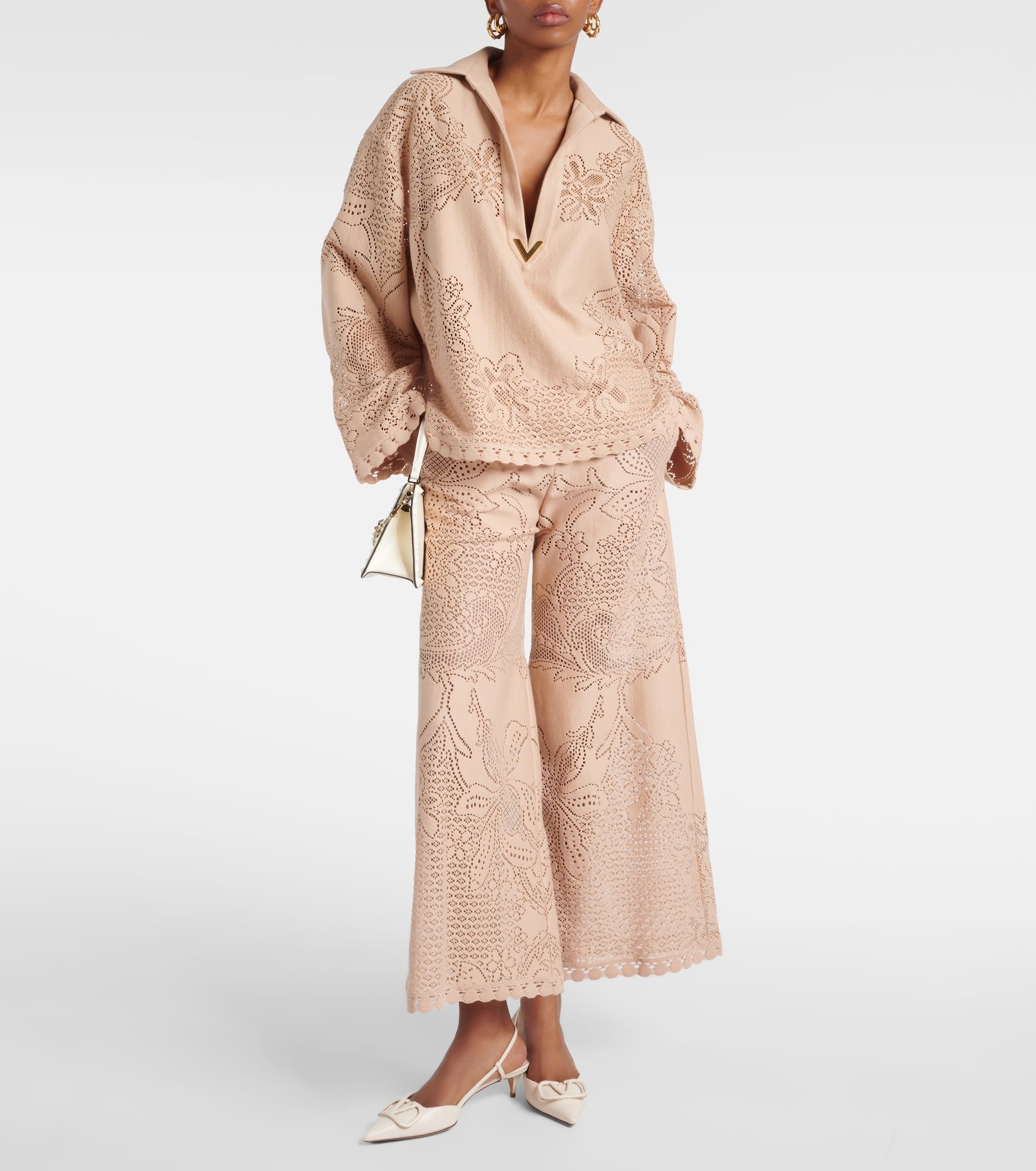 Guipure lace wide-leg pants - 2
