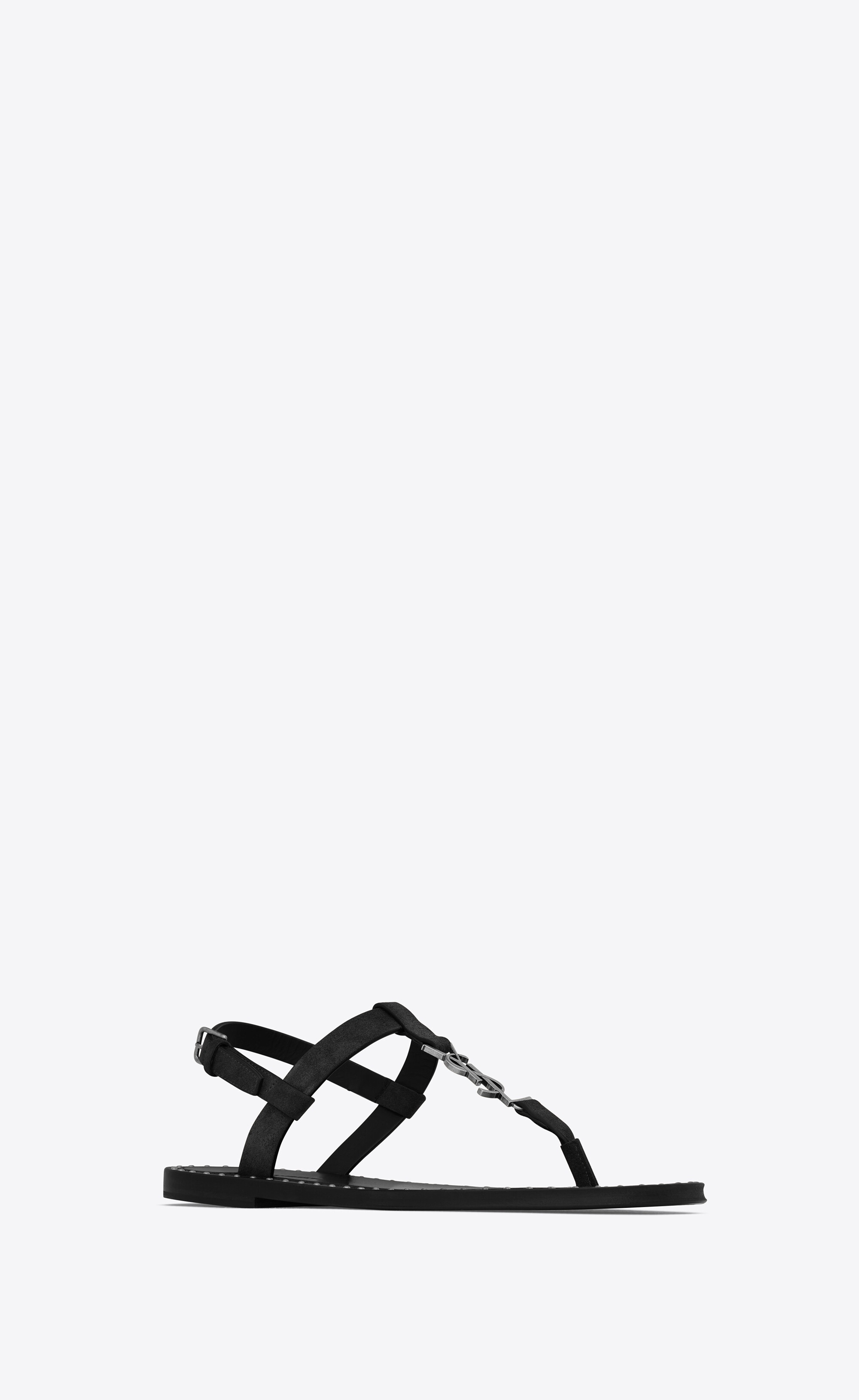 cassandra flat sandals in suede with silver-tone monogram - 3