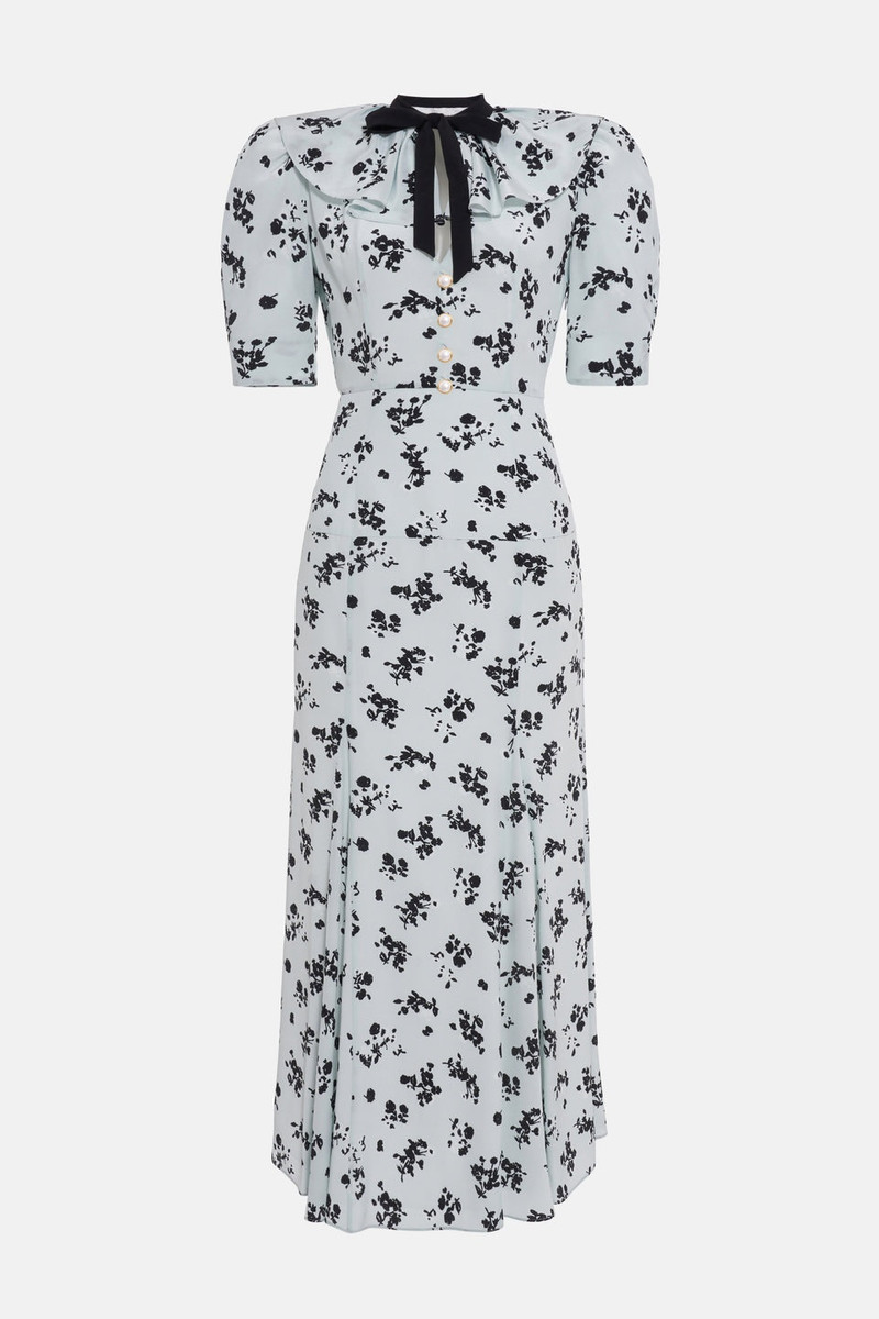 ROSE PRINT SILK DRESS WITH VOLANT COLLAR AND BOW 1