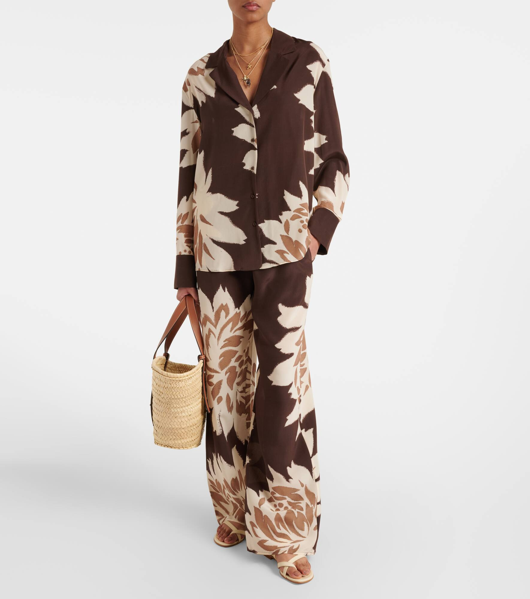 Floral silk satin wide-leg pants - 2