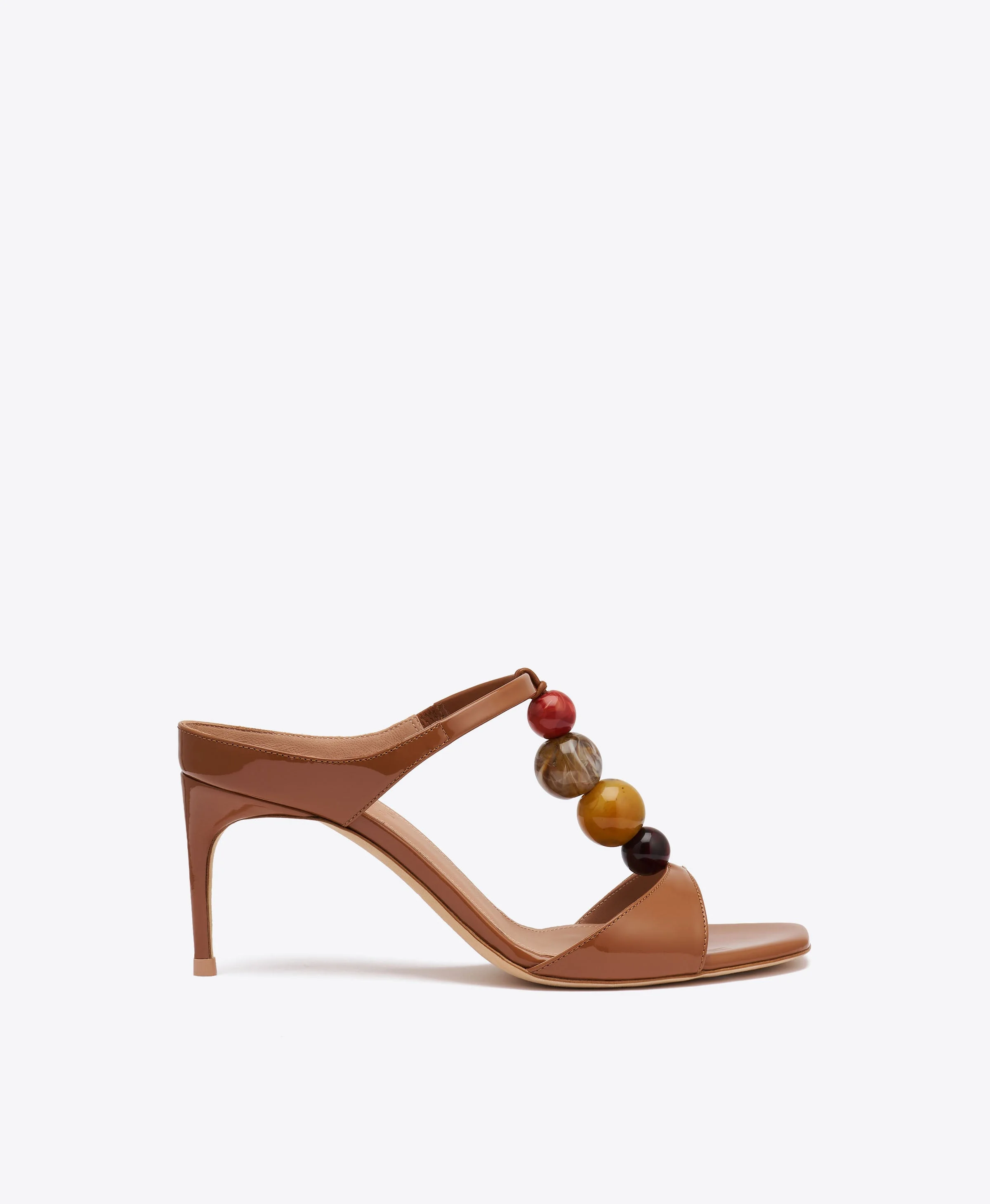 Lena 70 Brown Beaded Patent Leather Sandals - 1