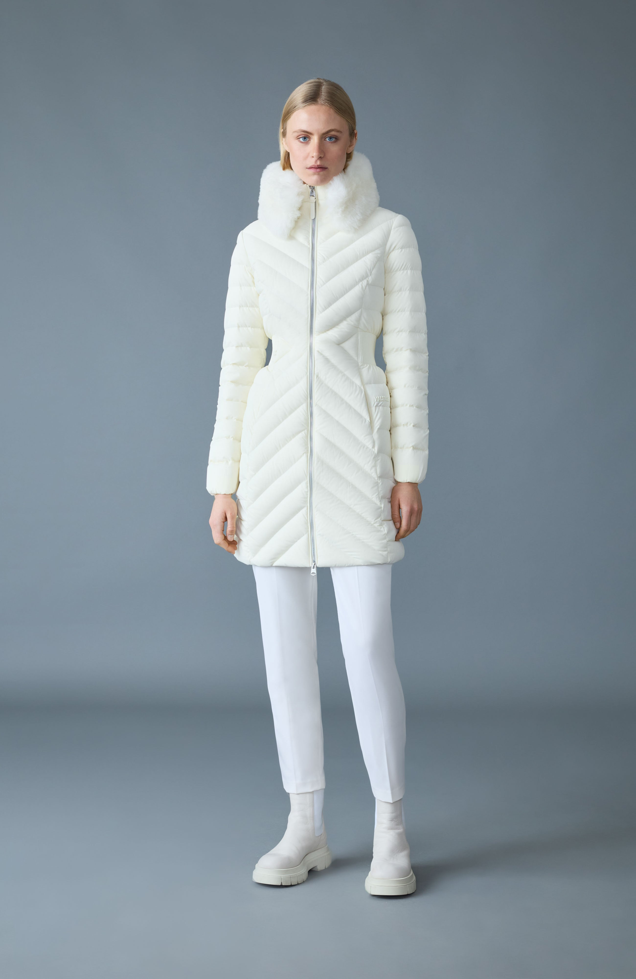 LYRIS Quilted Down Coat with Removable Shearling Collar - 2