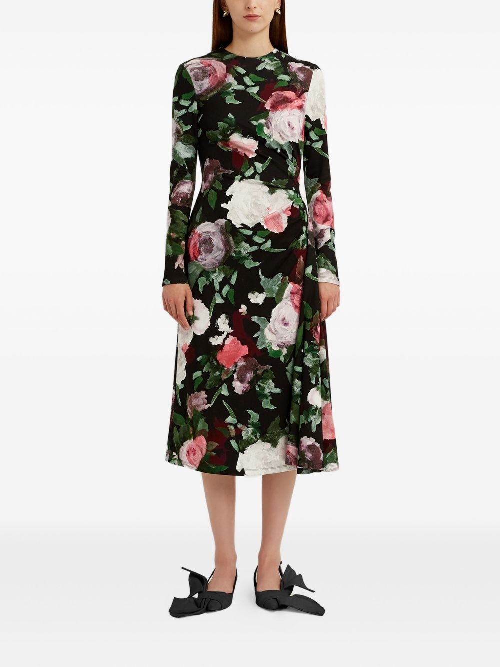long-sleeved draped midi dress - 2