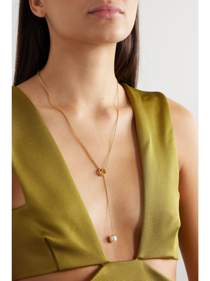 GUCCI Blondie gold-tone faux pearl necklace Cream outlook