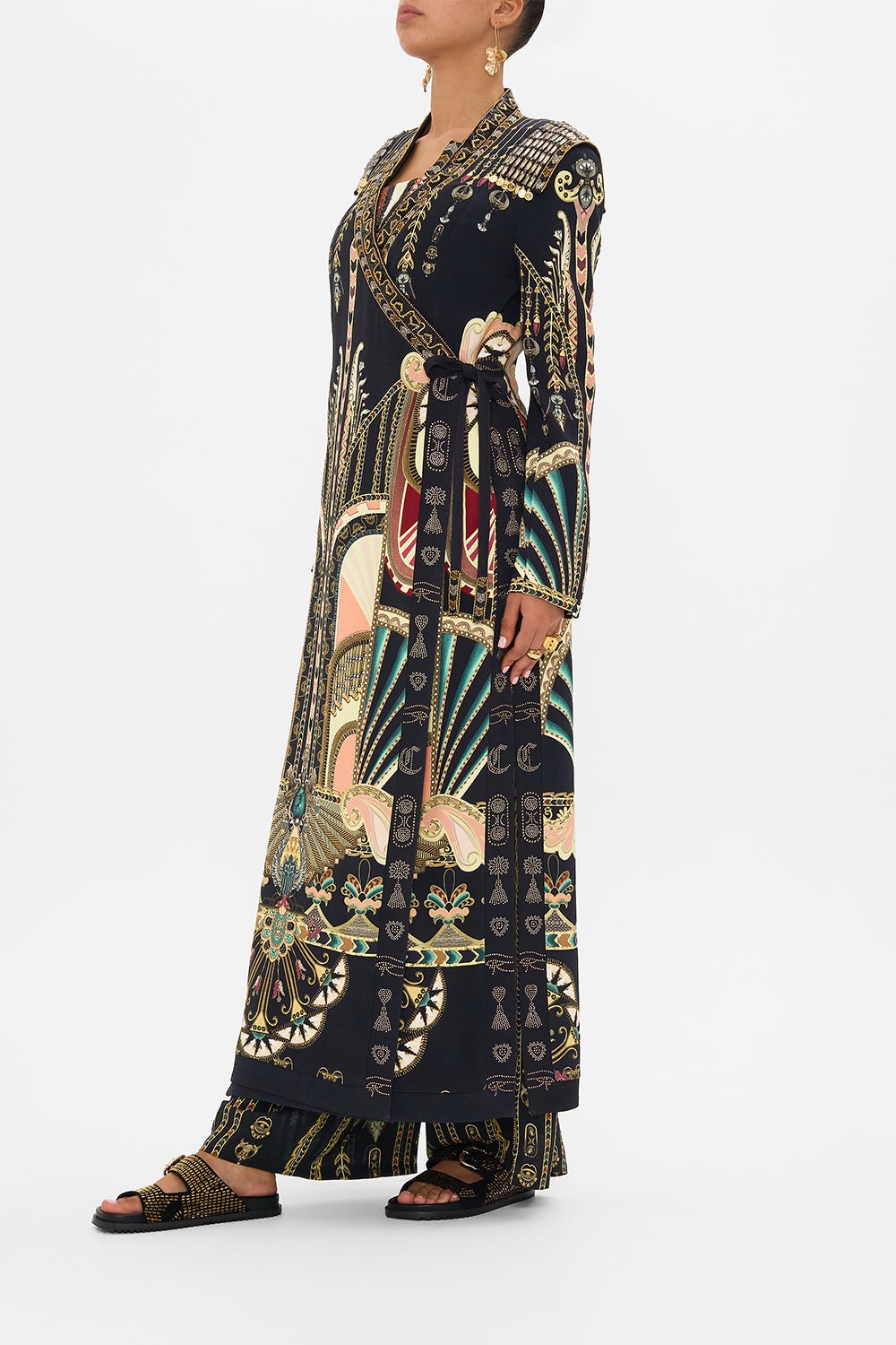 HAND EMBELLISHED CROSS OVER COAT - 4
