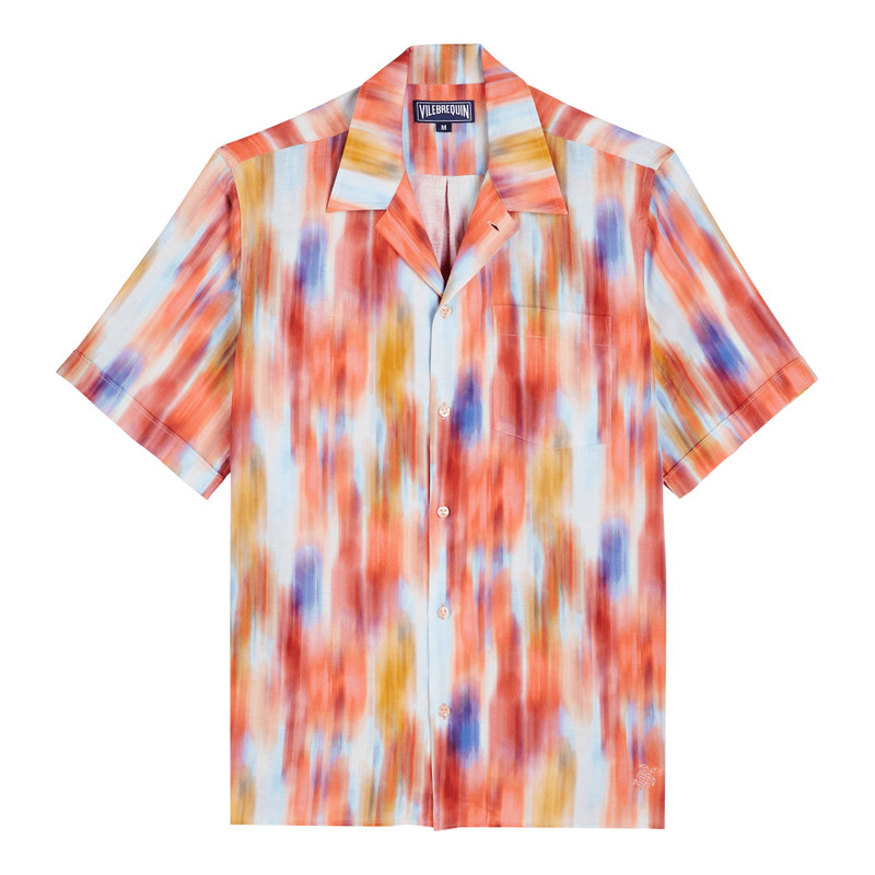 Men Linen Bowling Shirt Ikat Flowers - 1