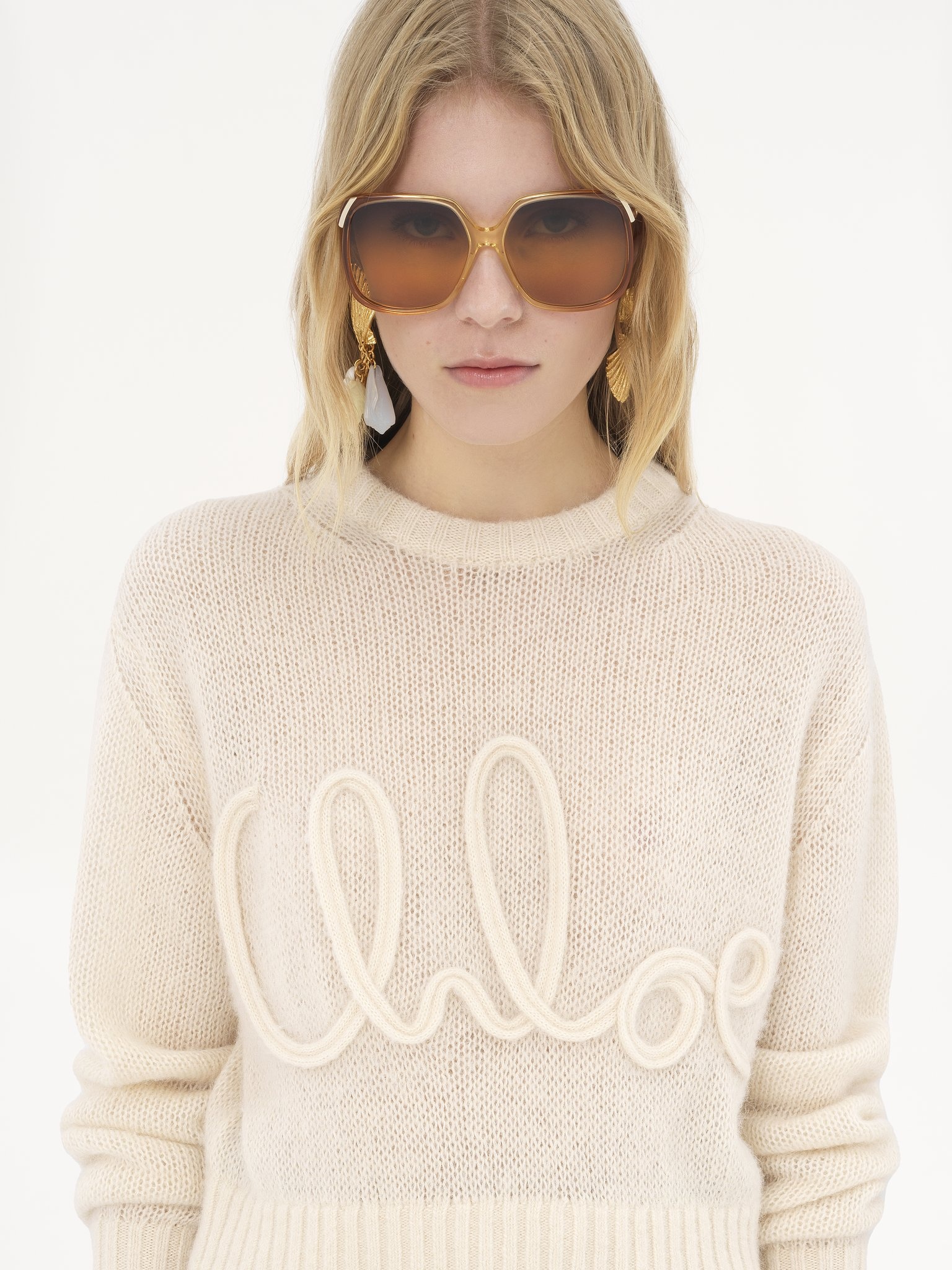 LOGO SWEATER IN ALPACA WOOL & SILK KNIT - 7