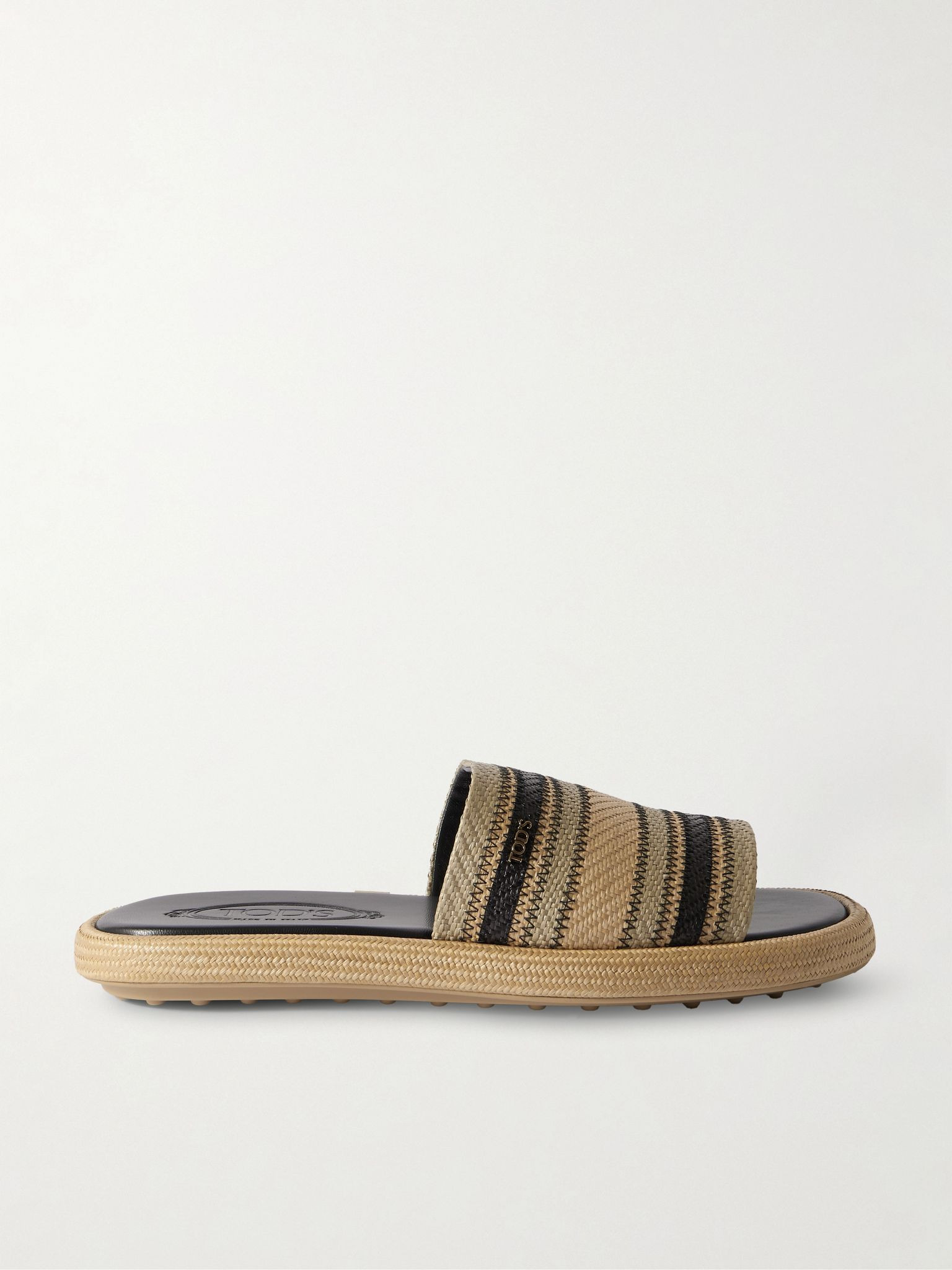 Striped raffia slides Beige - 1