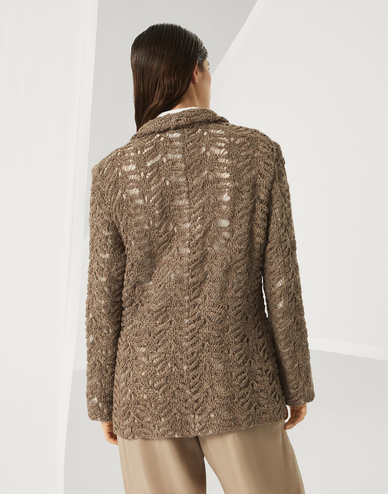 Brunello Cucinelli Foliage lace knit blazer in linen and silk Diamond yarn outlook