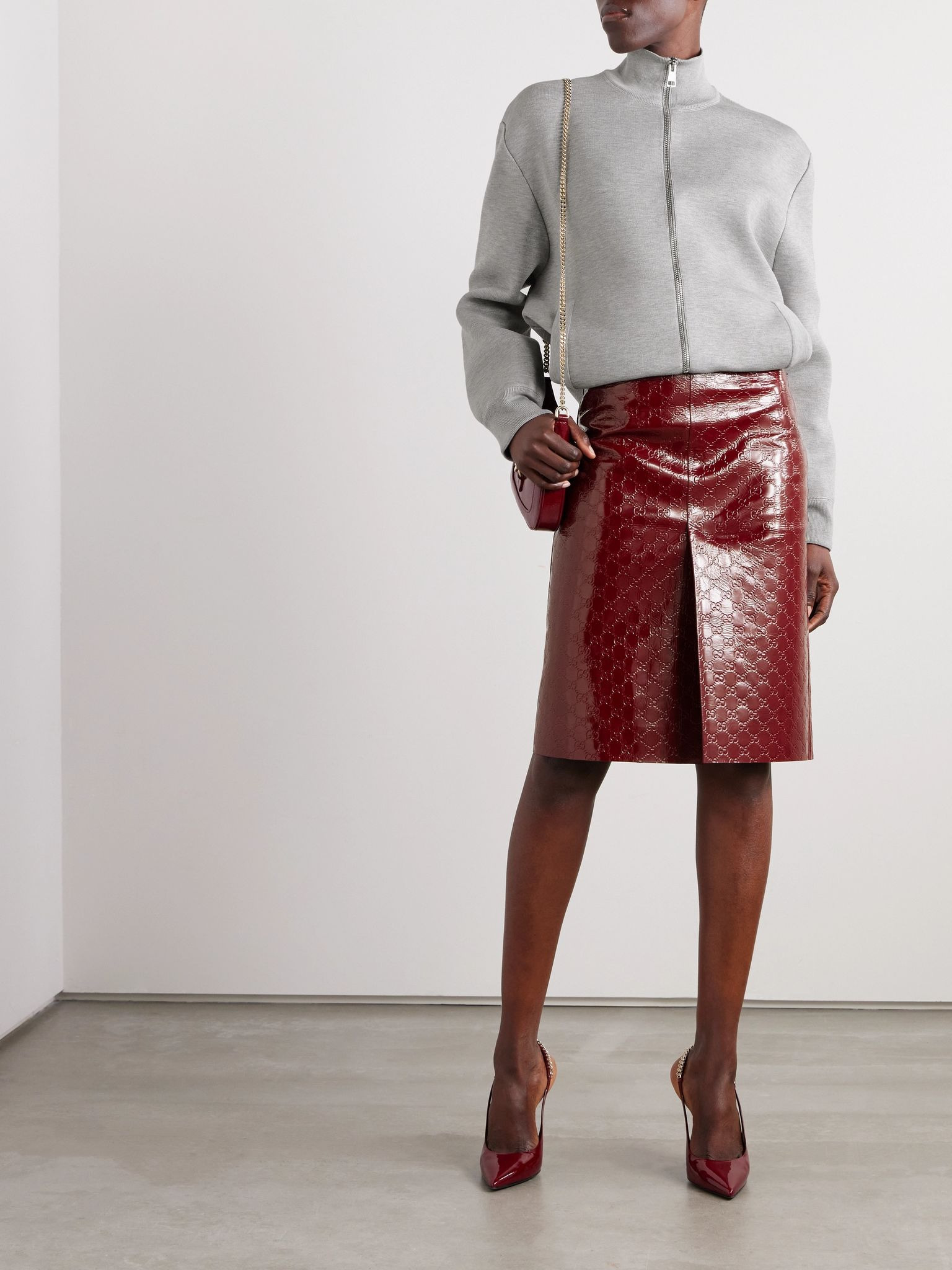 Embossed crinkled patent-leather skirt Red - 6