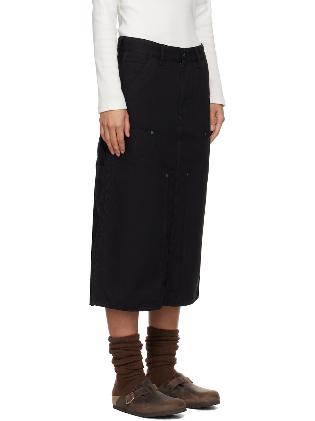 Black Double Knee Midi Skirt - 2