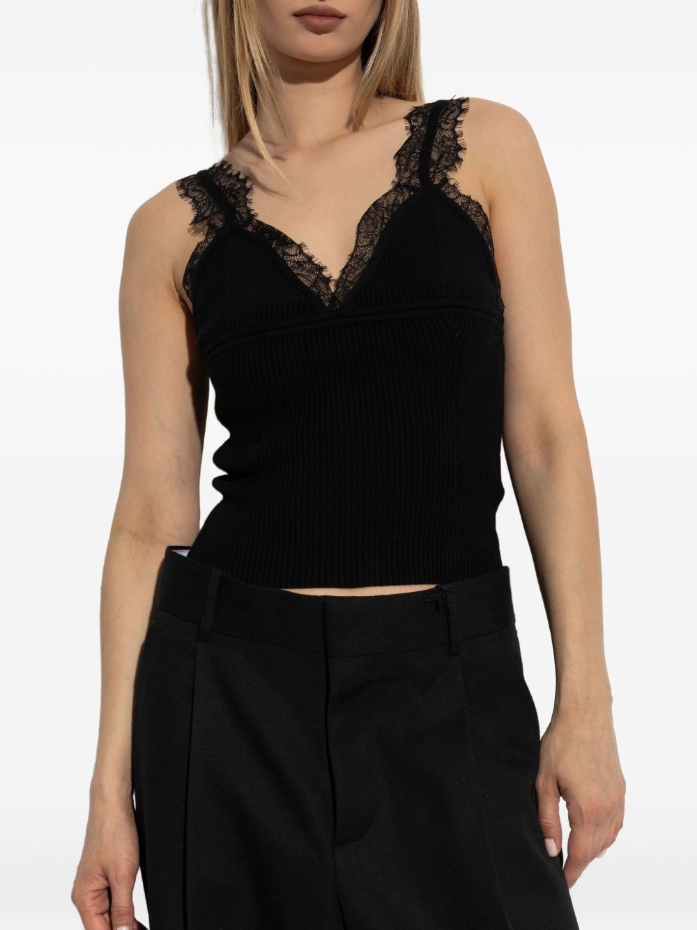lace-trimmed ribbed top - 3