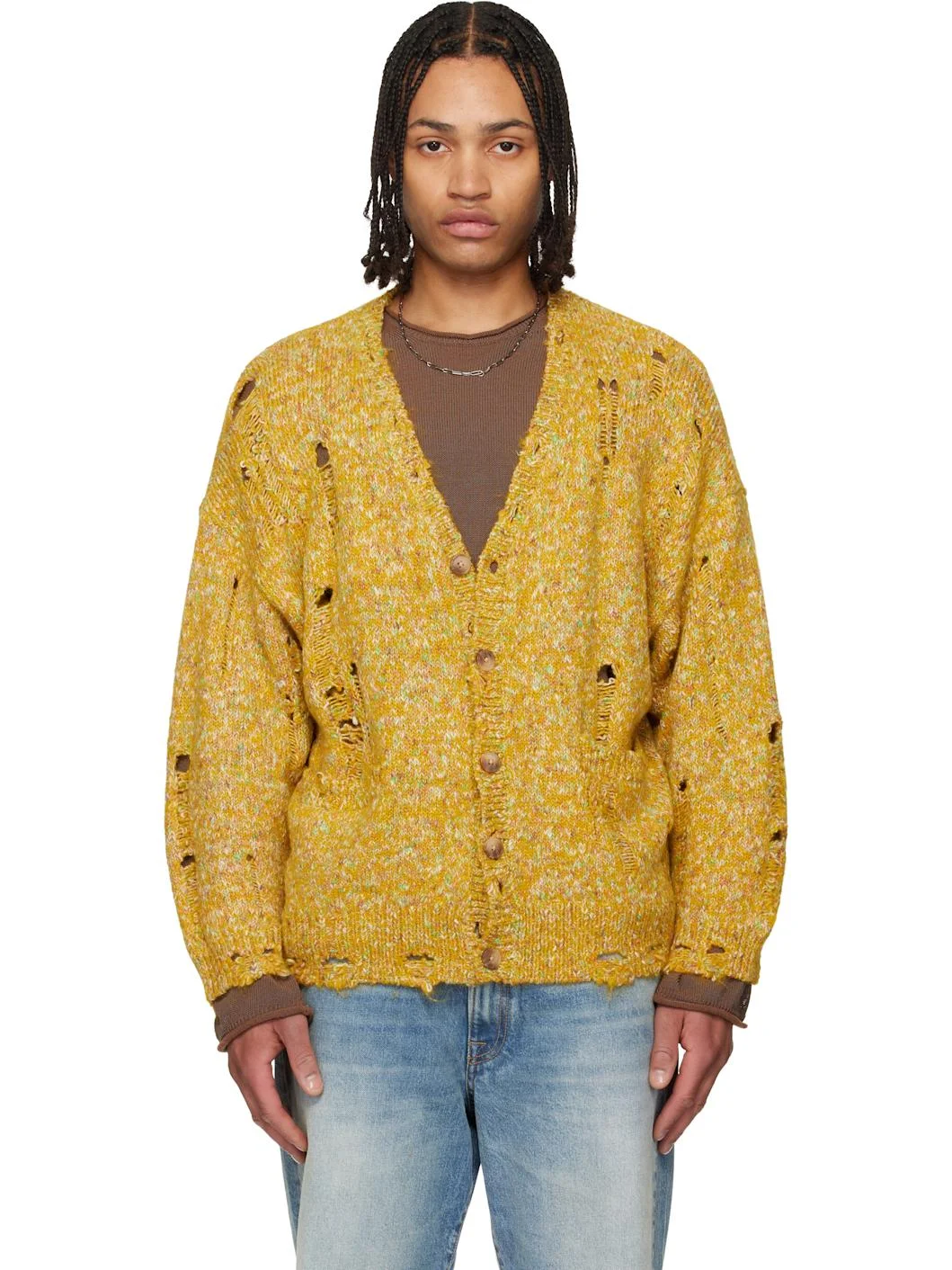 Yellow Distressed Oversized Cardigan - 1