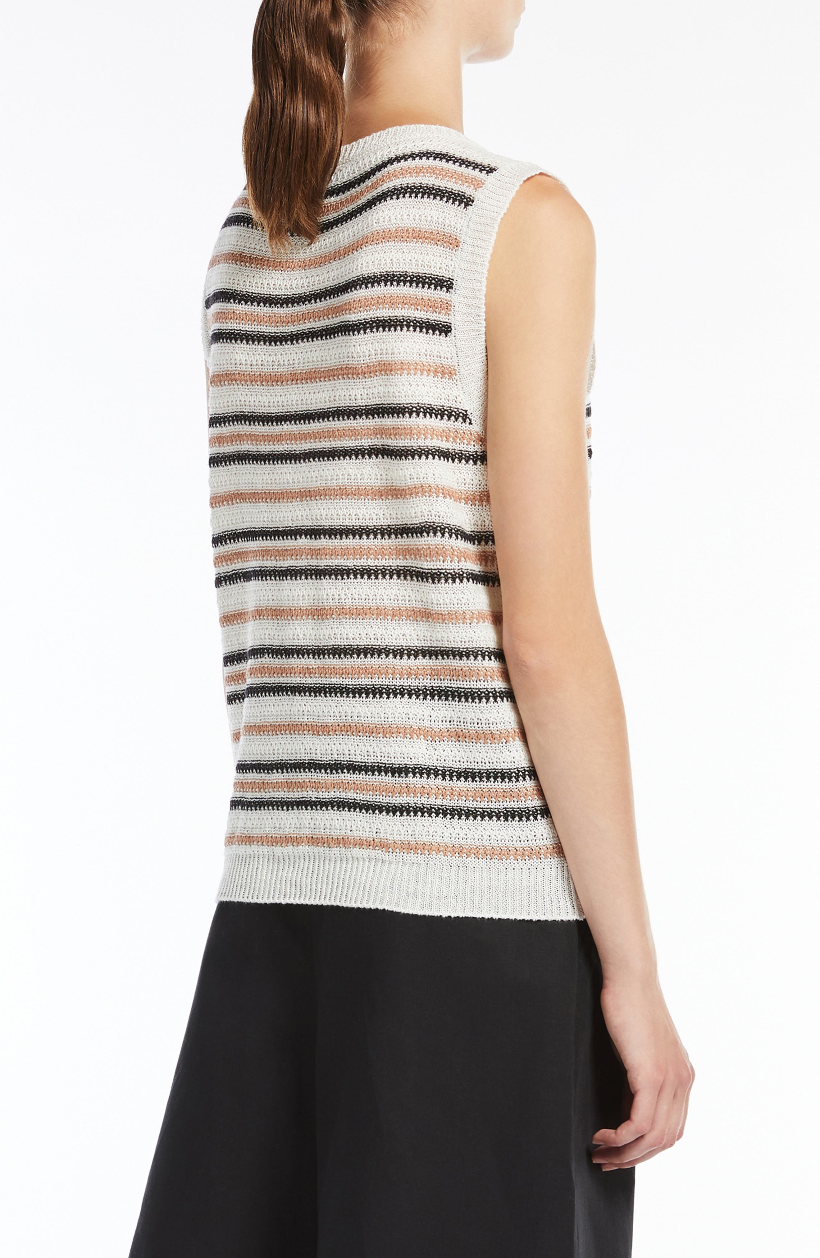 Weekend Max Mara Ciad Stripe Sleeveless Linen Sweater in Desert at Nordstrom - 2