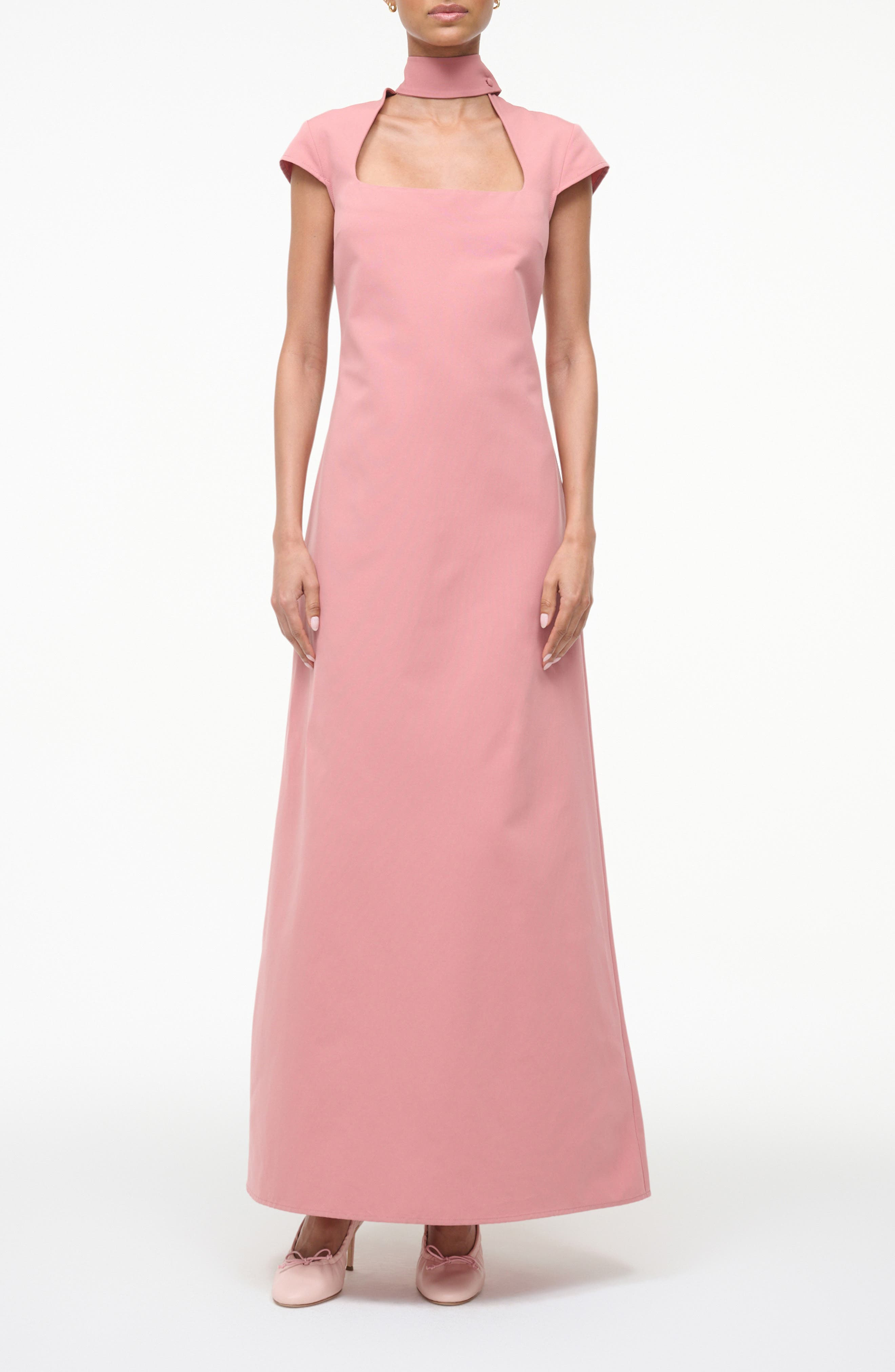 STAUD Ingrid Scarf Cap Sleeve A-Line Dress in Rosewater at Nordstrom - 1