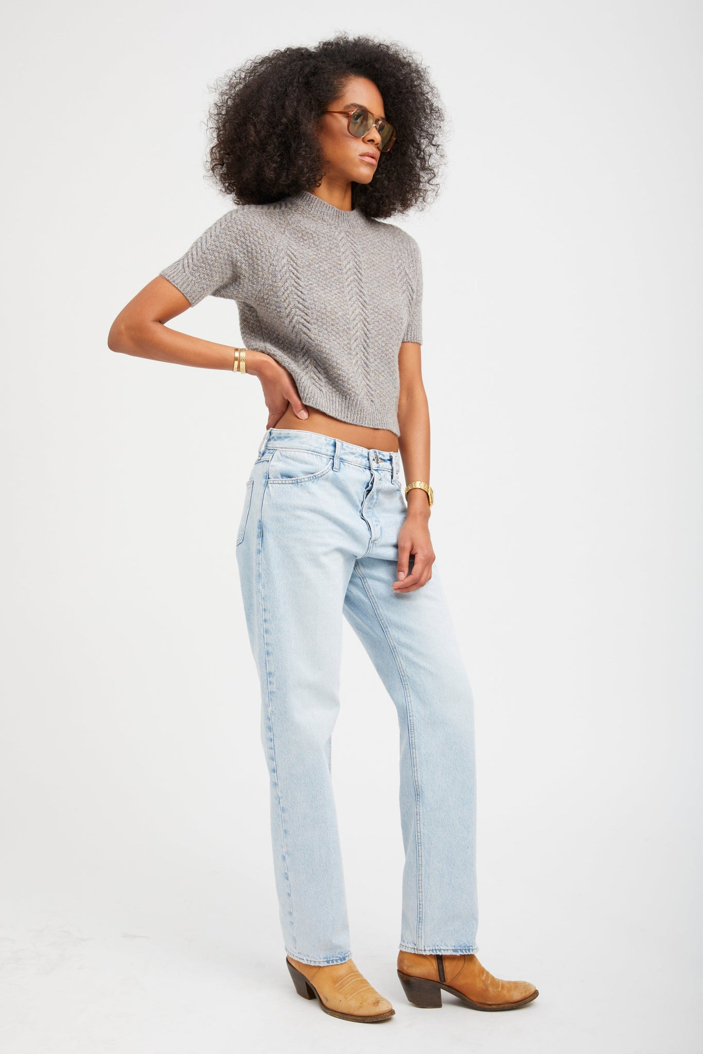 HEATHER GREY CASHMERE CABLE KNIT RAGLAN SWEATER - 4