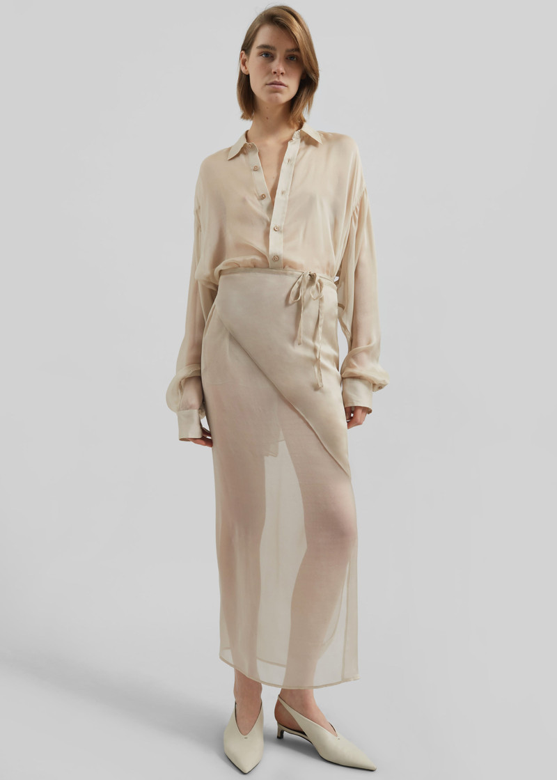 Oria Sheer Silk Chiffon Wrap Skirt - Beige 3