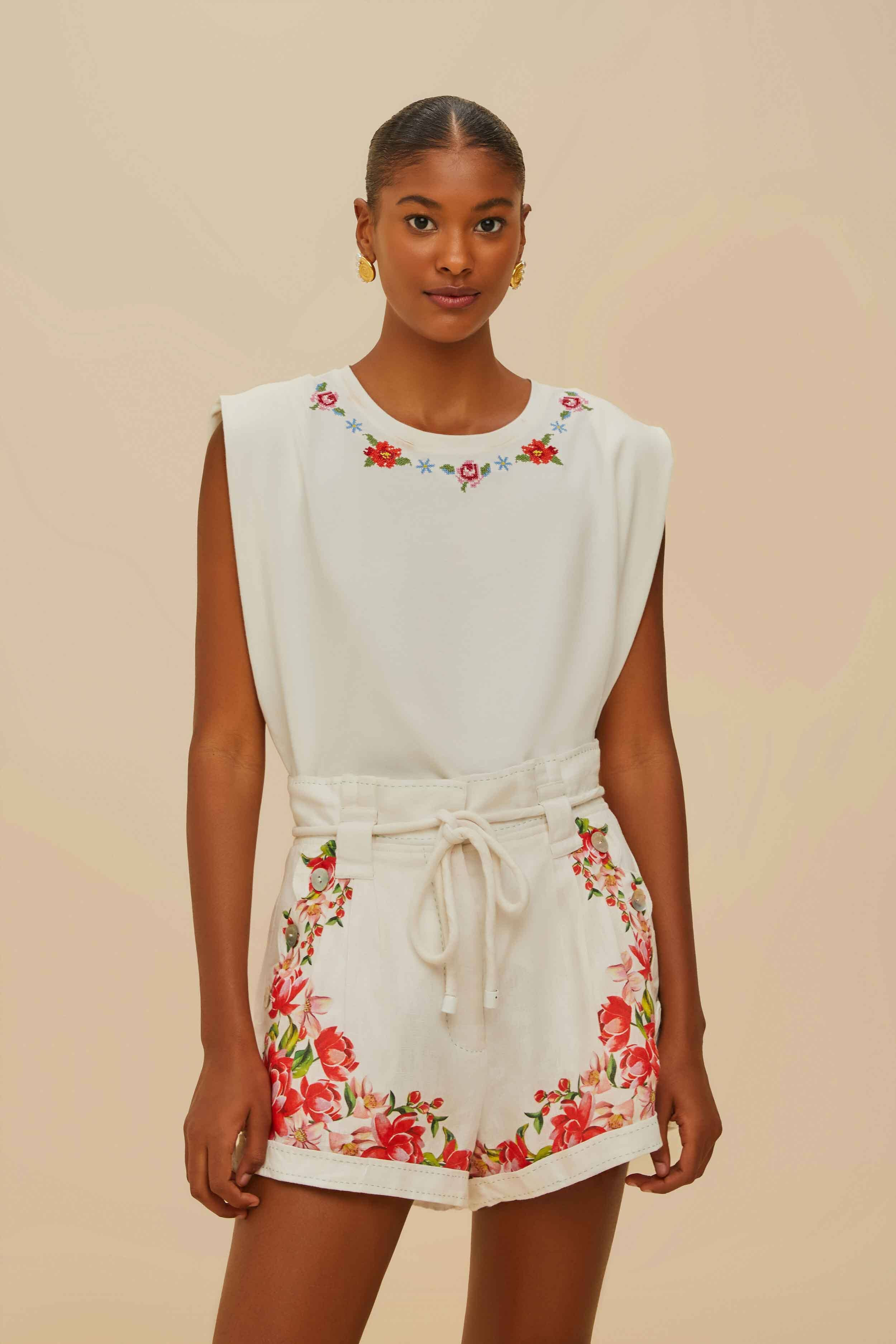 Off-White Flower Tapestry Embroidered Shorts - 3