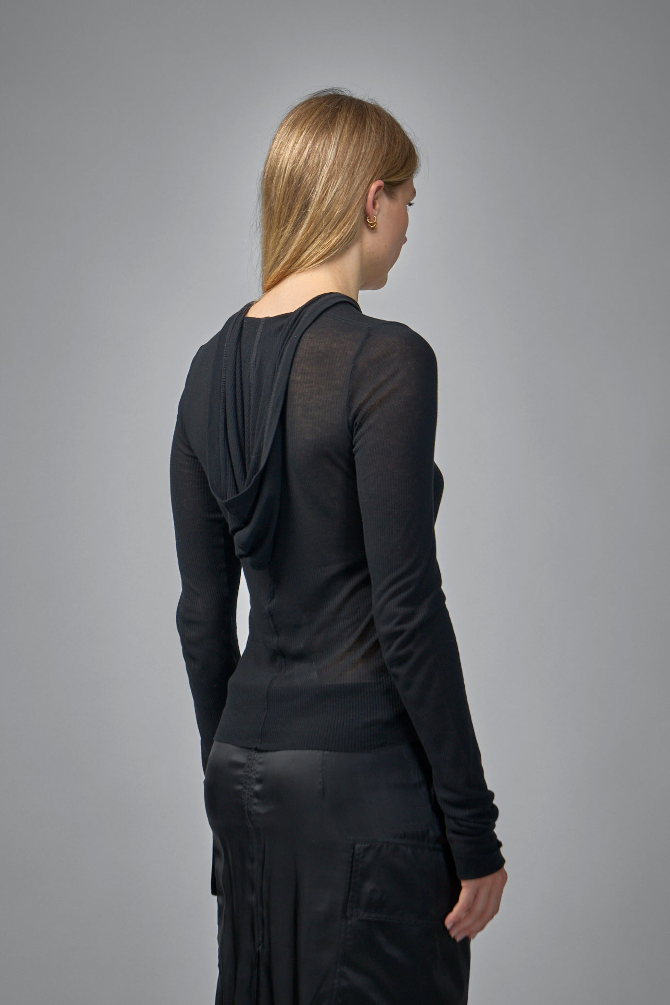 Knit T-Shirt Cropped Hooded Rib LS Tee - 3