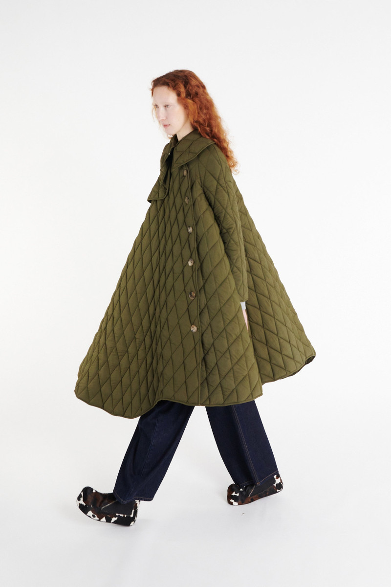 LONG QUILTED TRENCH DARK KHAKI GREEN 8