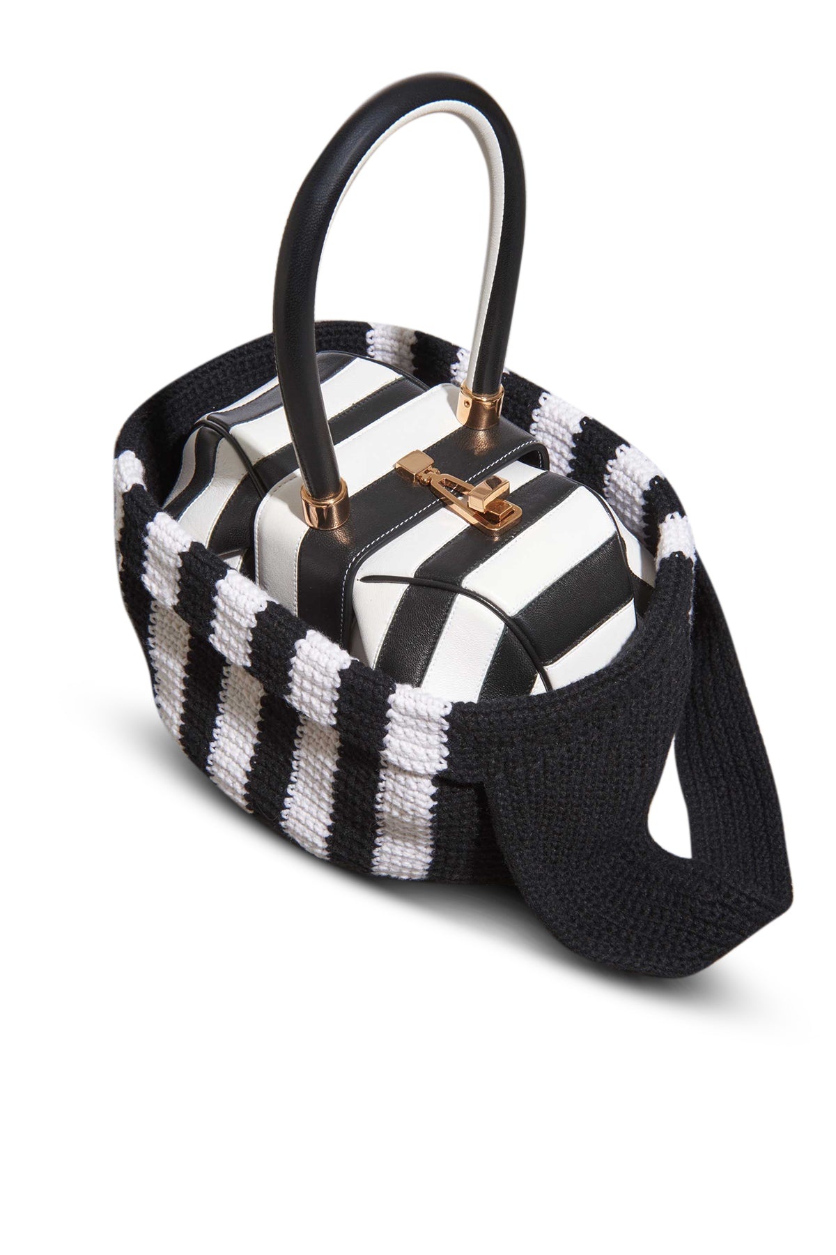 Crossover Knit Bag in Black & Ivory Cashmere - 3