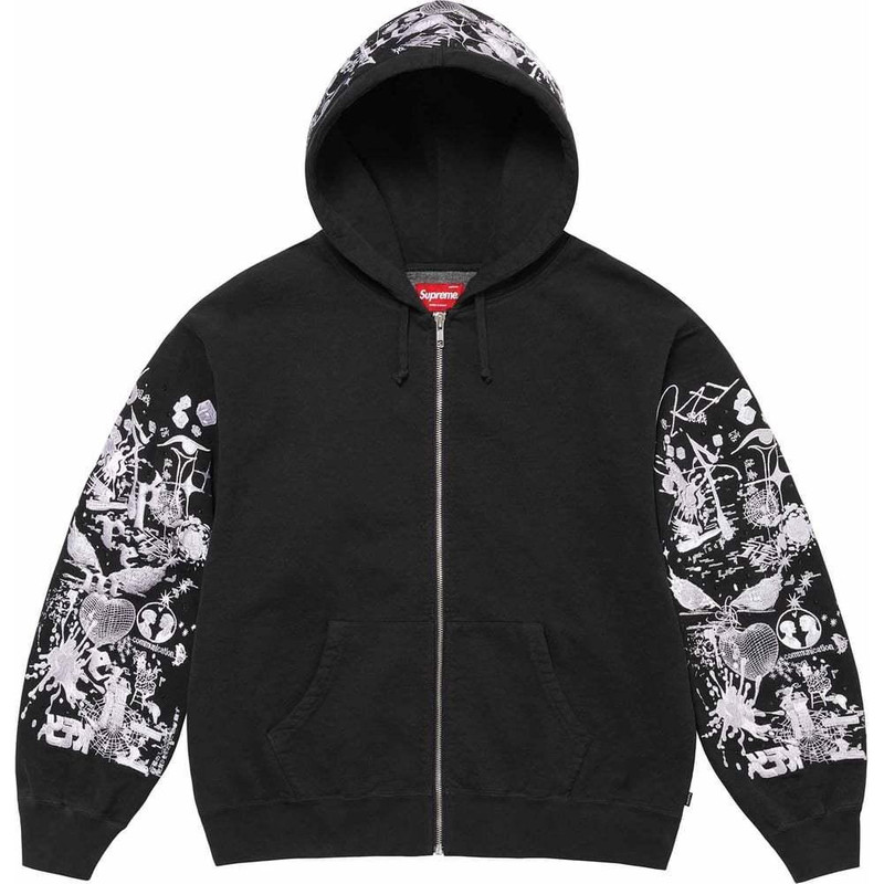 Supreme AOI Zip 업 후드 스웨터 '블랙 화이트'SUP-SS24-186 - 1