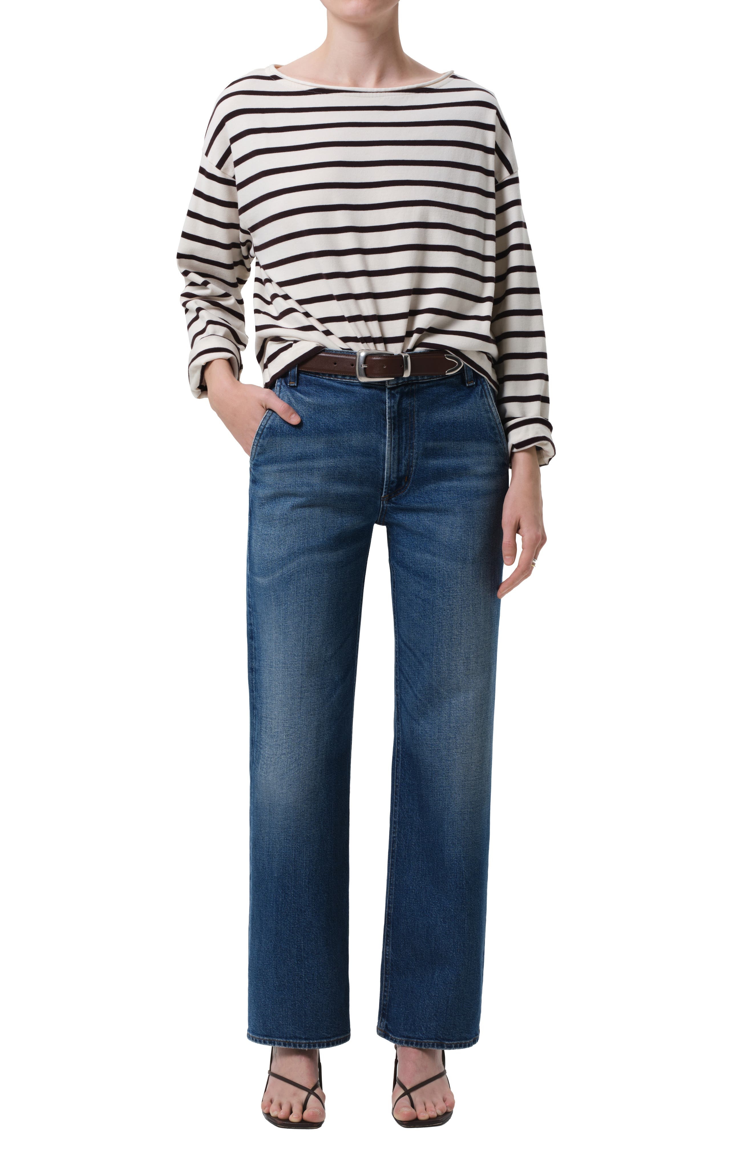 Citizens of Humanity French Sailor Stripe Boat Neck Top in Chocolate Stripe at Nordstrom - 5