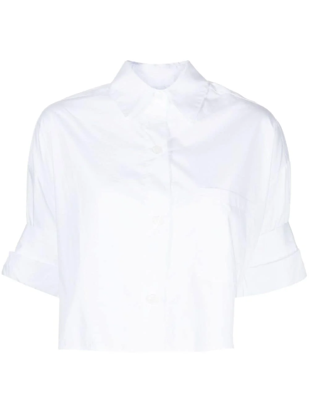 folded-sleeve cropped cotton shirt - 1