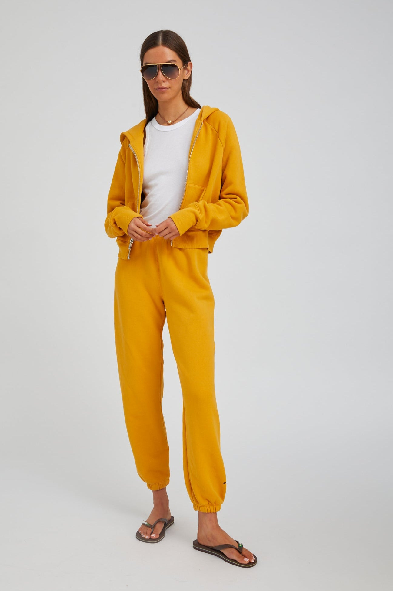 MUSTARD COTTON SHRUNKEN ZIP UP HOODIE - 3