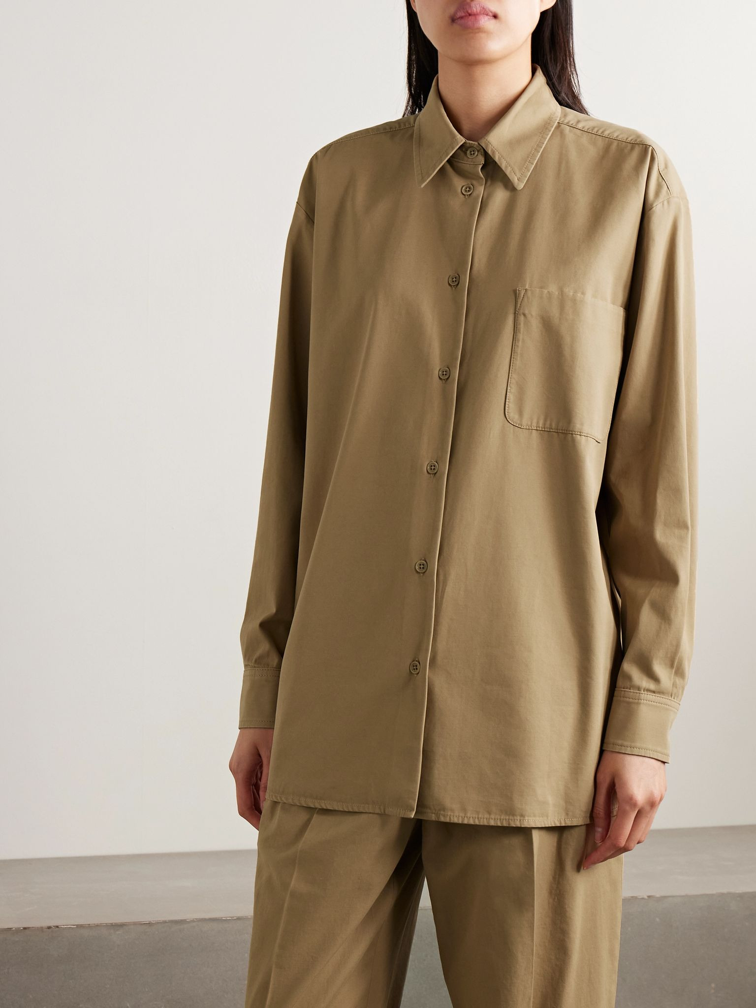Tansy oversized cotton and cashmere-blend twill shirt Beige - 3
