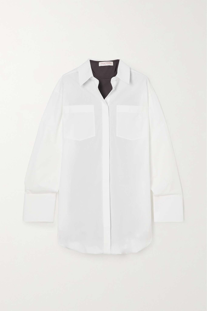 Layered cotton-poplin and stretch-jersey mini shirt dress - 1