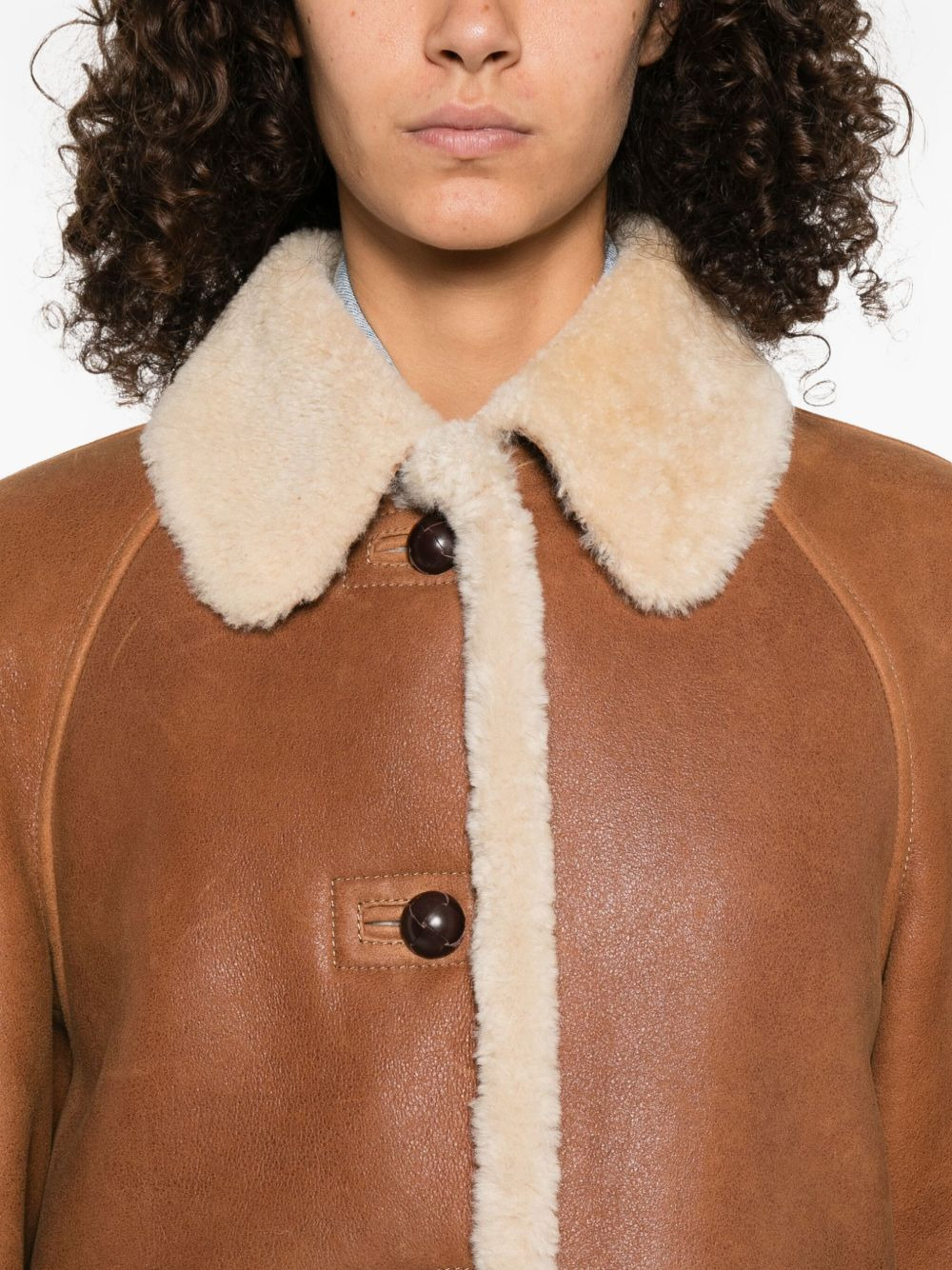 shearling-trim coat - 5