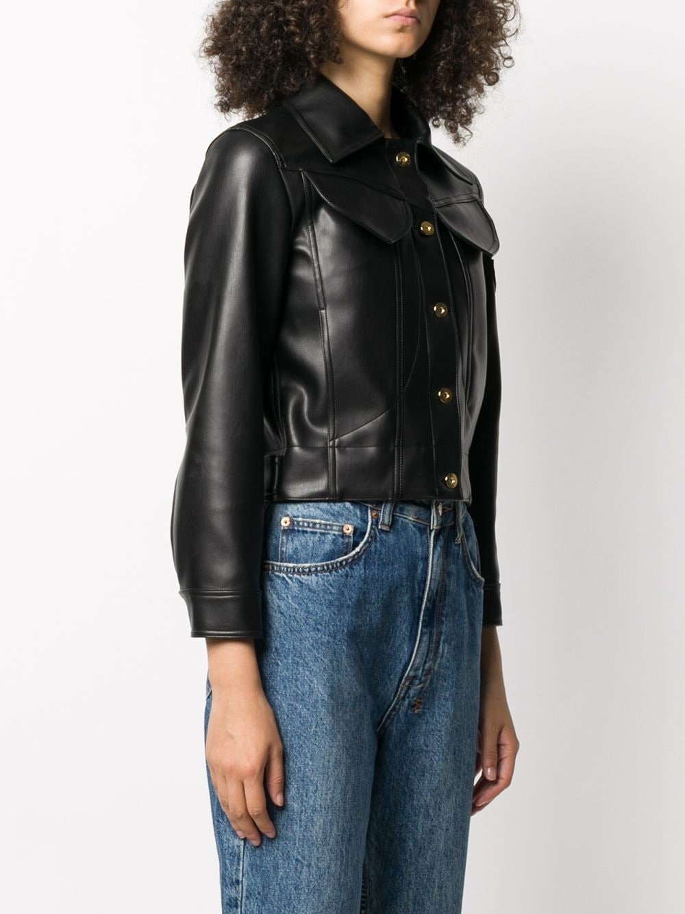 cropped leather-look jacket - 3