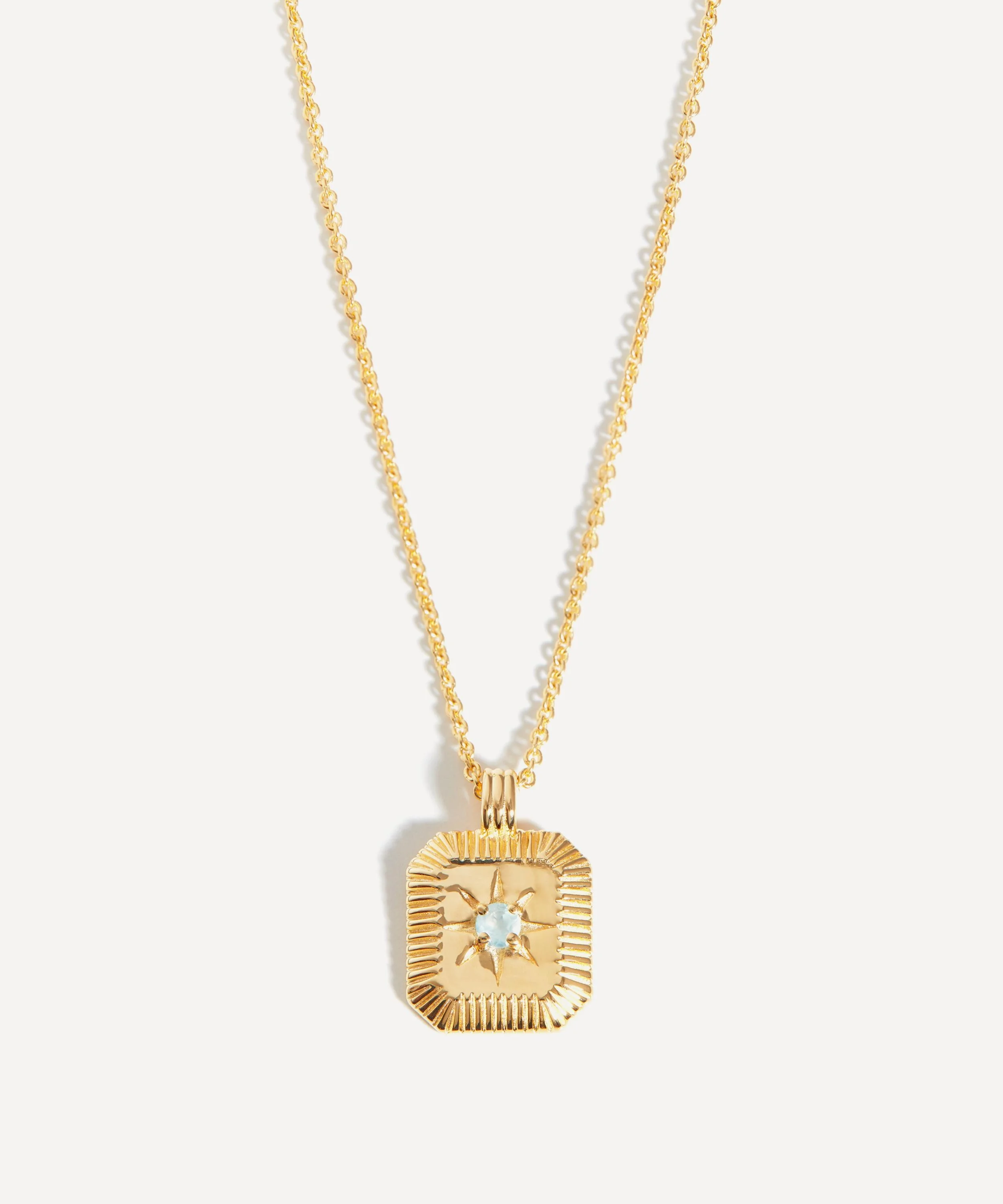 18ct Gold-Plated Vermeil Silver Engravable March Birthstone Star Ridge Pendant Necklace - 1