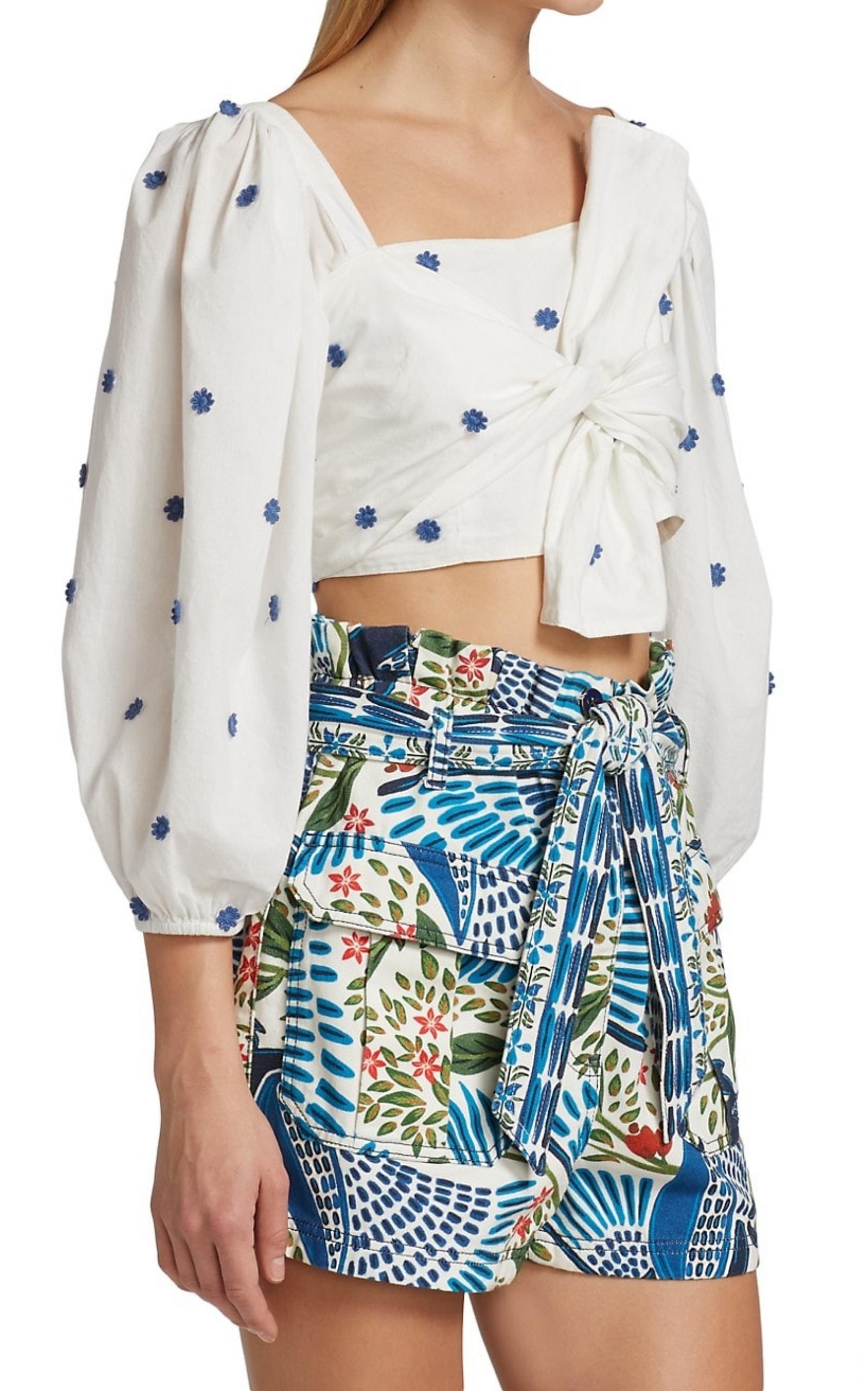 Flower-Embroidered Cotton Crop Top - 3