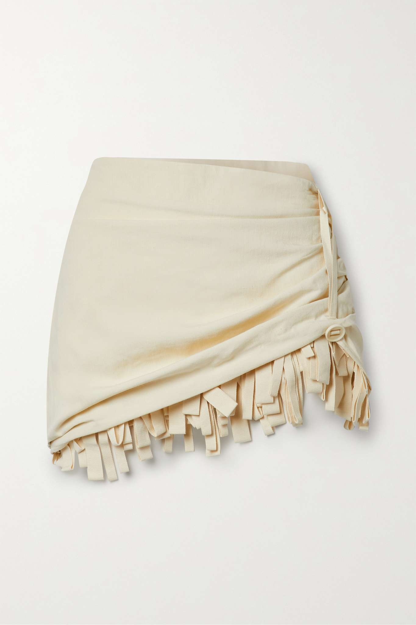 Fringed ruched canvas mini skirt - 1