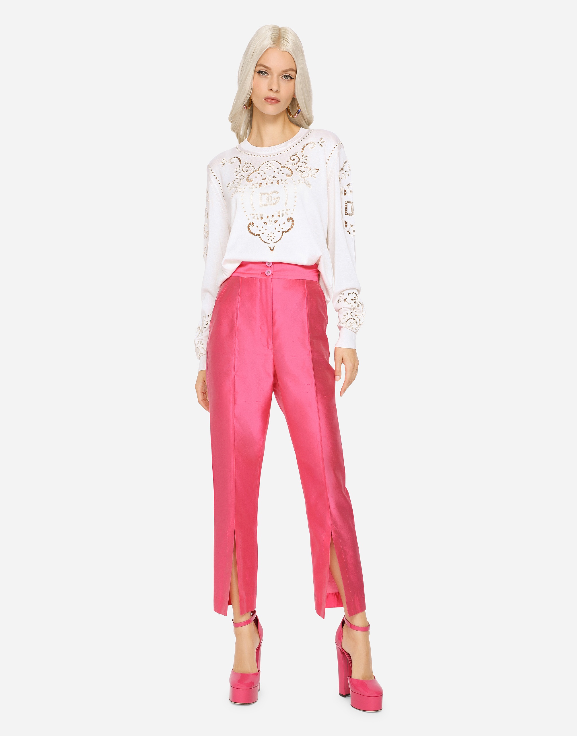 Silk sweater with DG openwork embroidery - 2